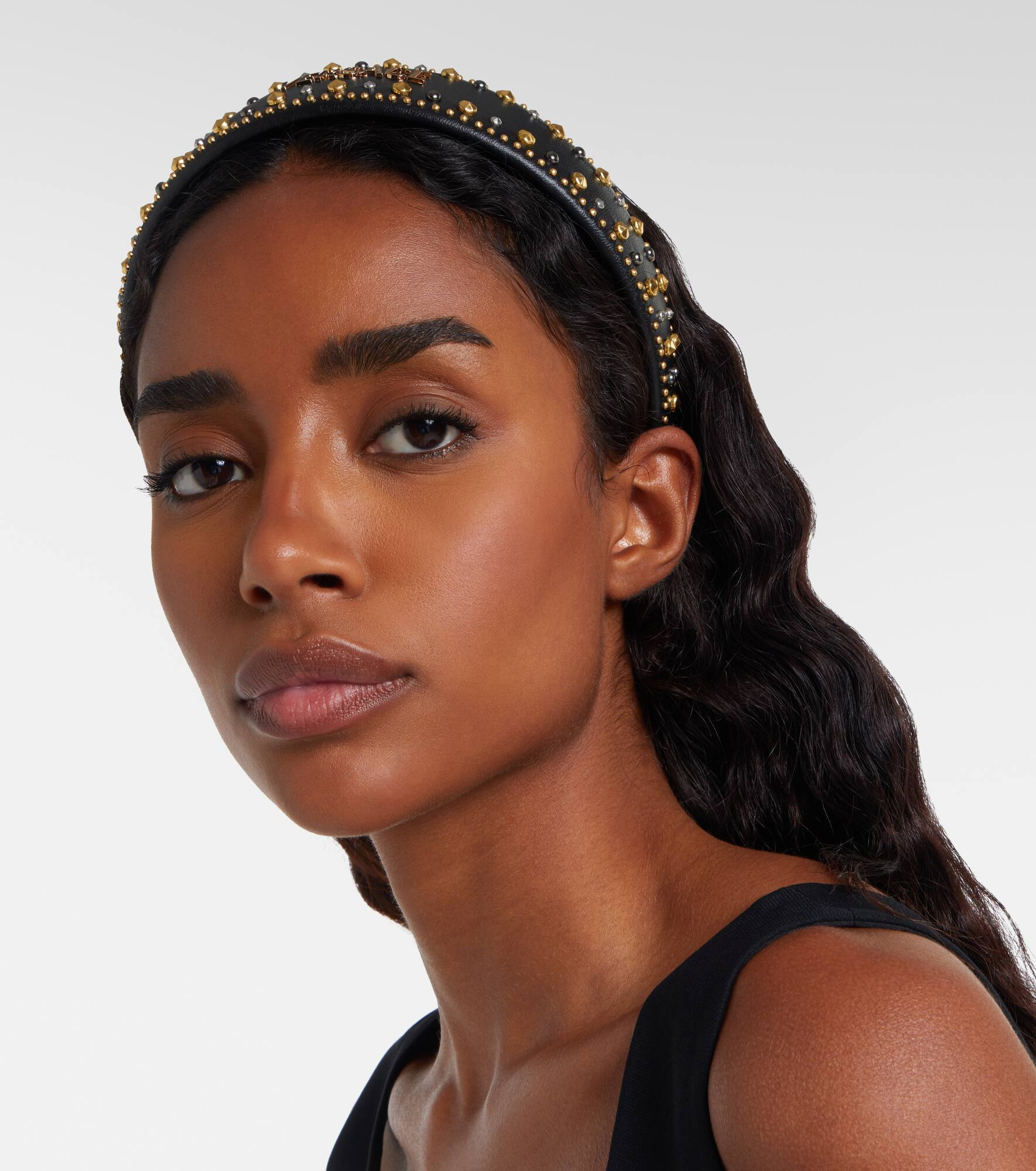 Logo embellished leather headband - 2