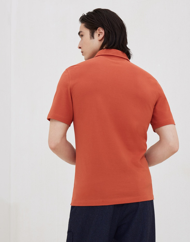 Brunello Cucinelli Cotton piqué polo with shirt-style collar outlook