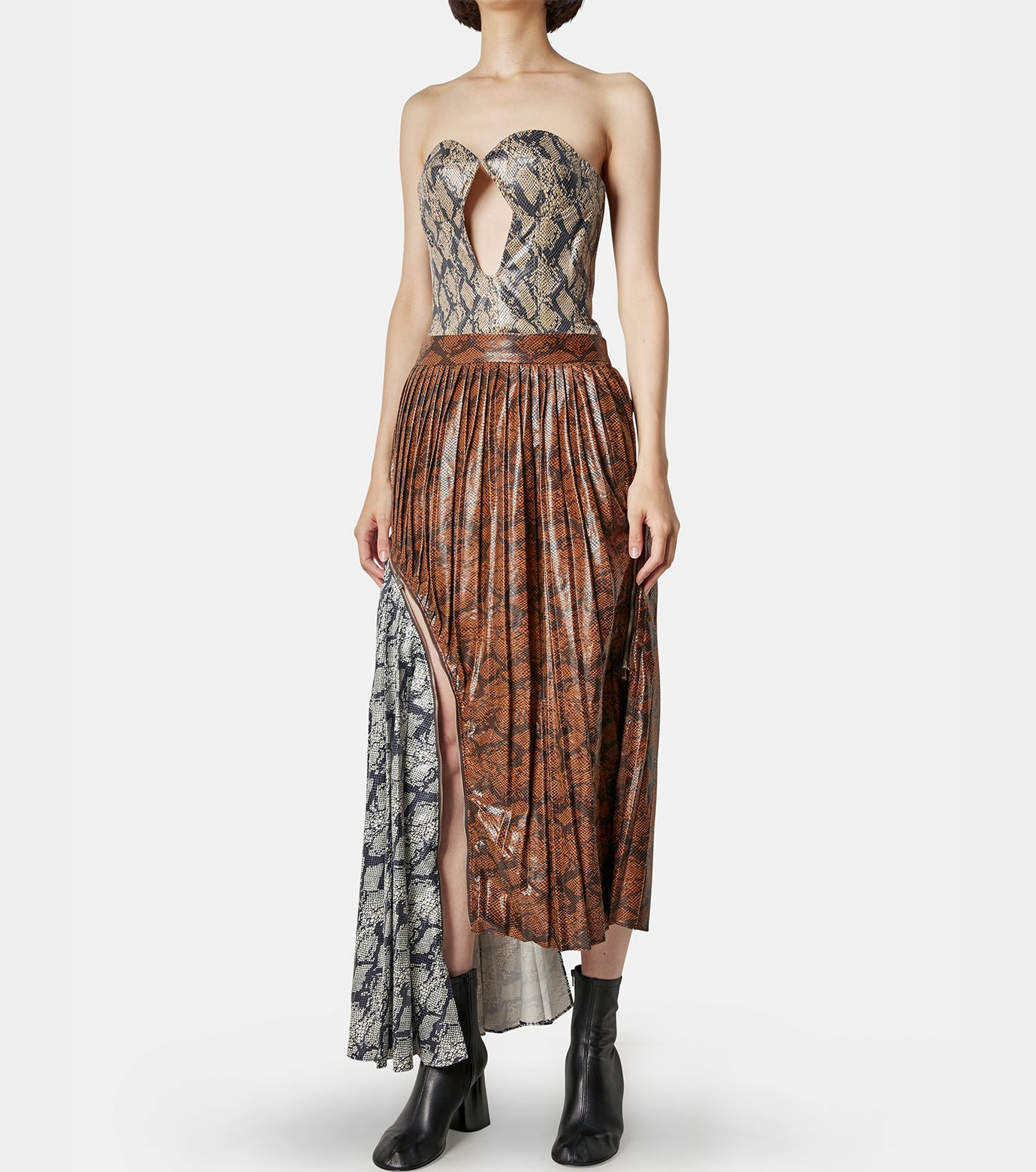 Zip Detailed Asymmetric Pleated Skir - 4