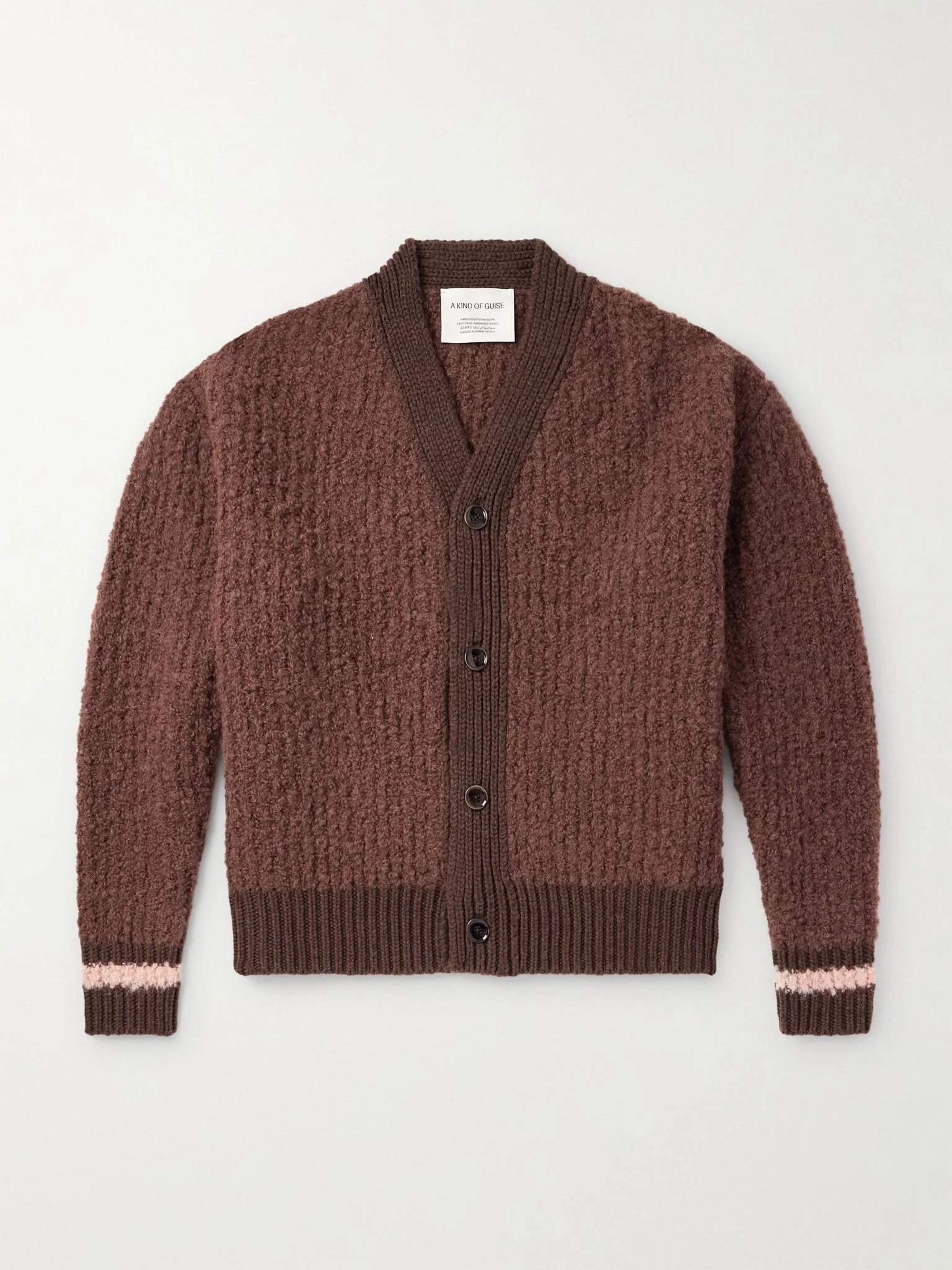 Ribbed-Knit Virgin Wool-Blend Cardigan Brown - 1