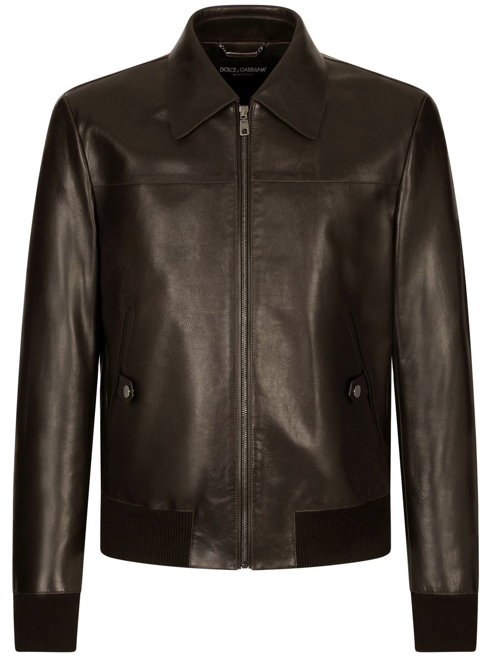 collared leather bomber jacket - 1