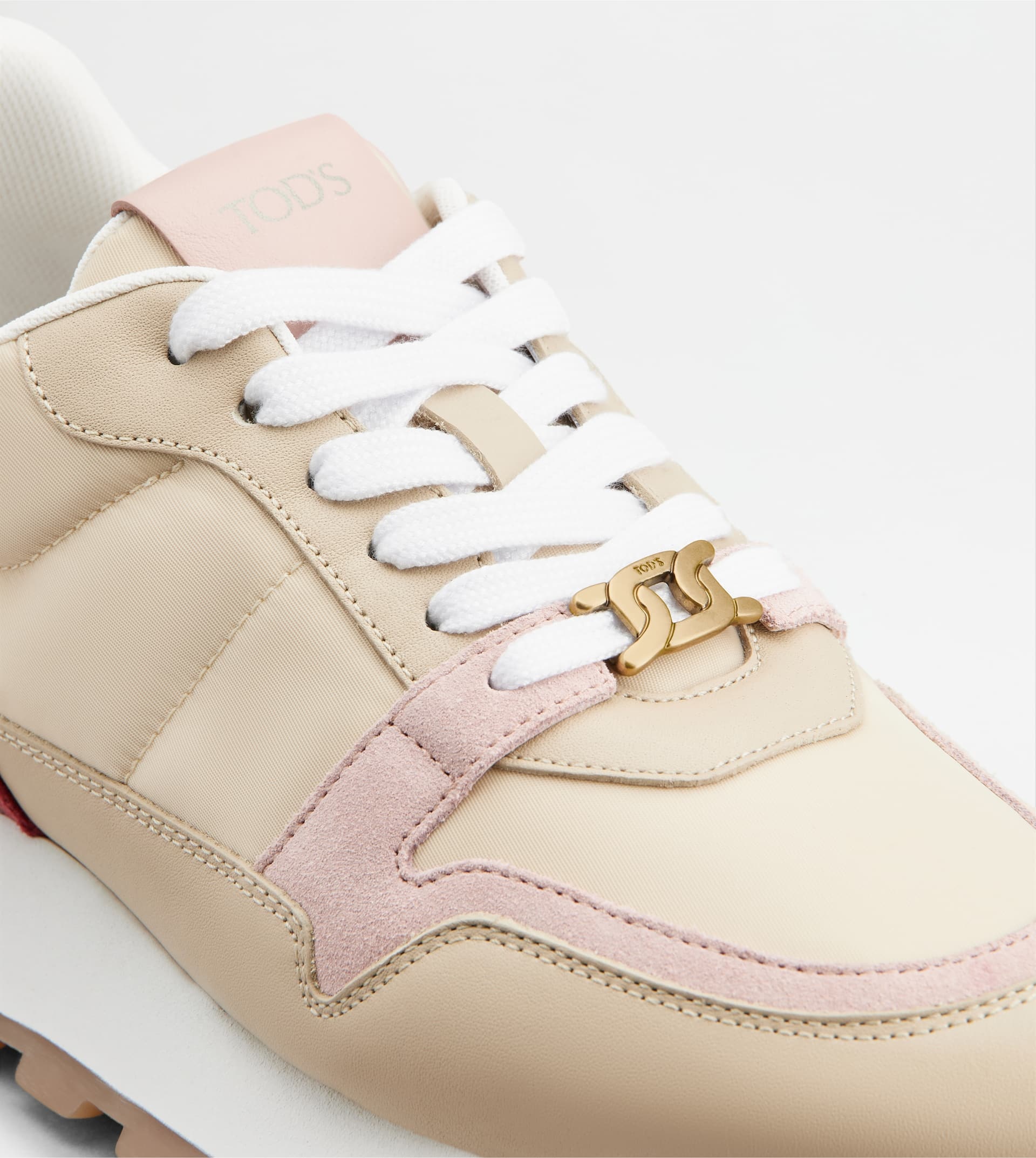 SNEAKERS IN LEATHER AND FABRIC - BEIGE, PINK, RED - 5