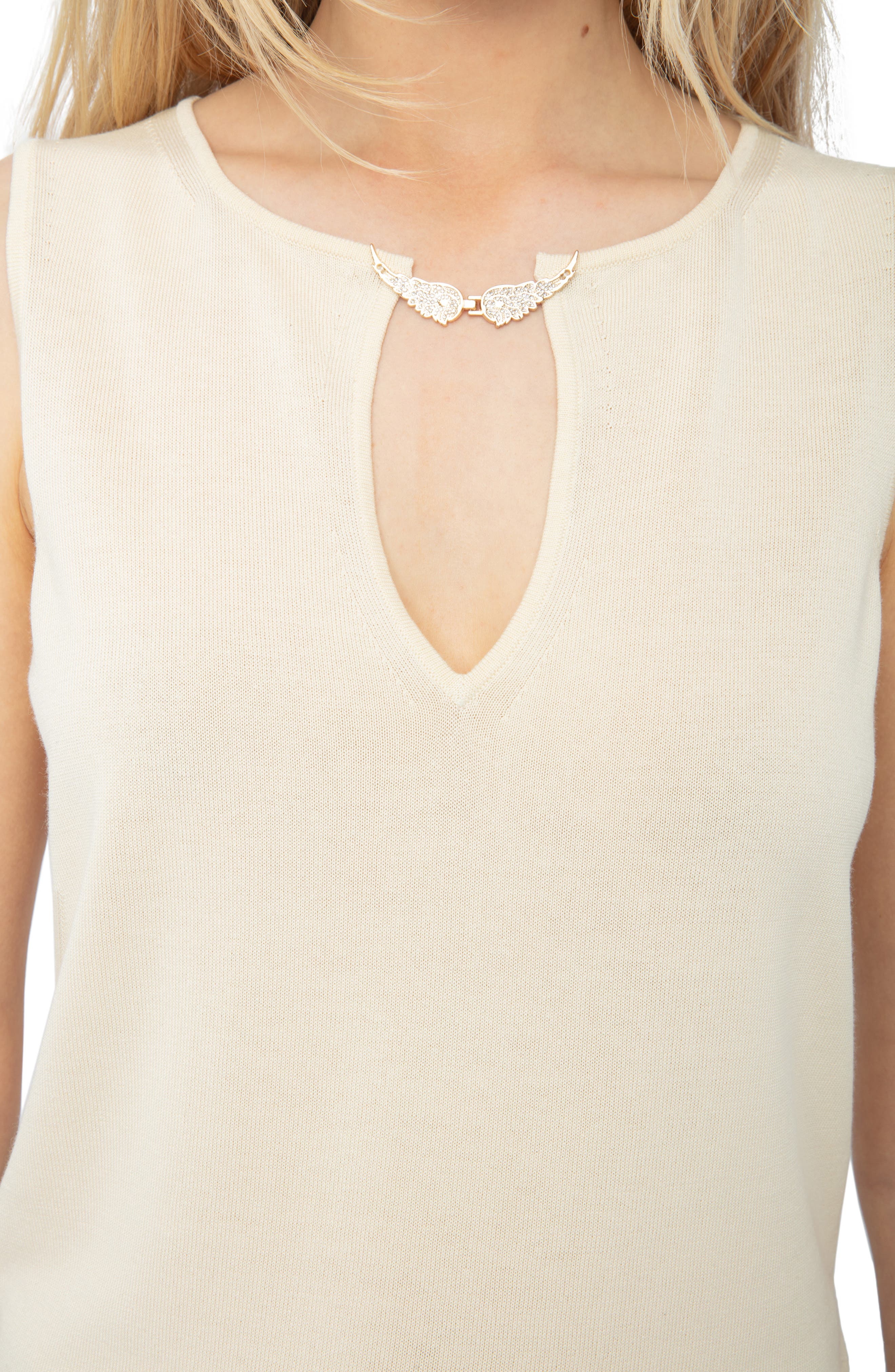 Zadig & Voltaire Sayani Crystal Detail Keyhole Neck Knit Tank in Judo at Nordstrom - 4