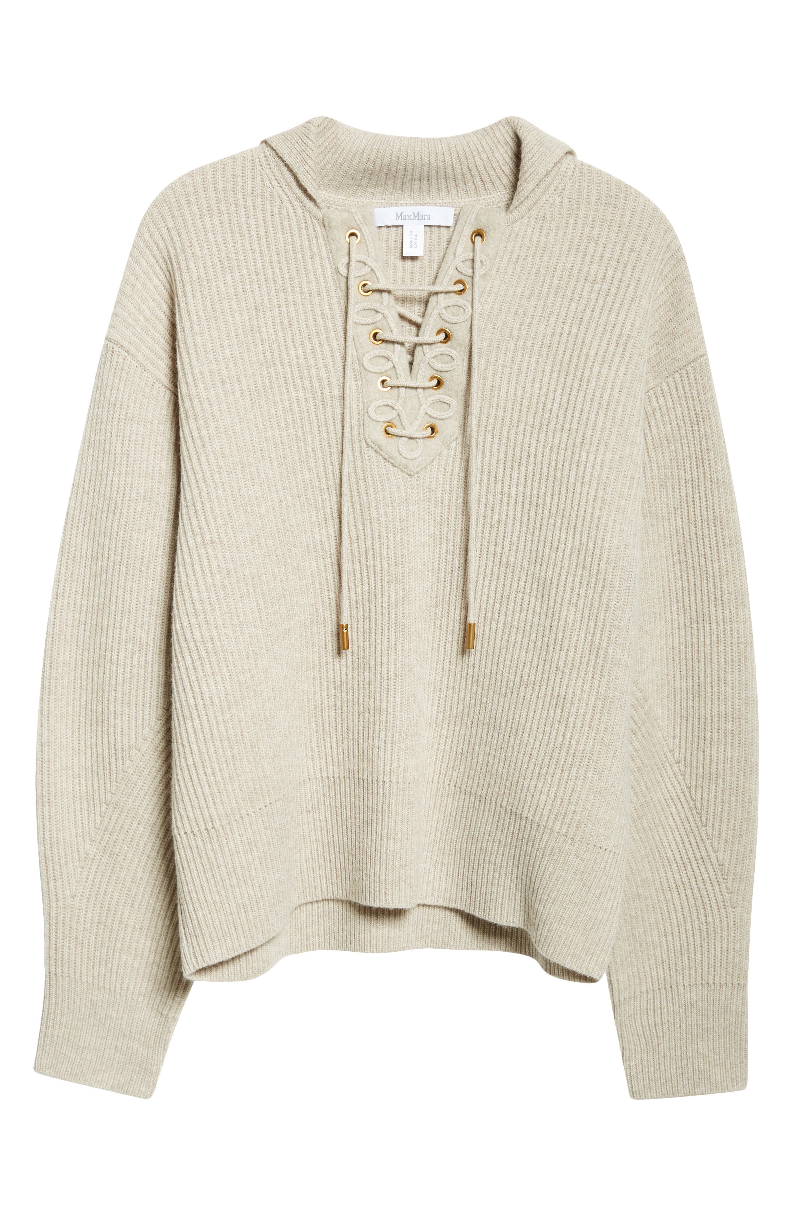 Max Mara Eccelso Lace-Up Wool & Cashmere Sweater in Sand at Nordstrom - 6
