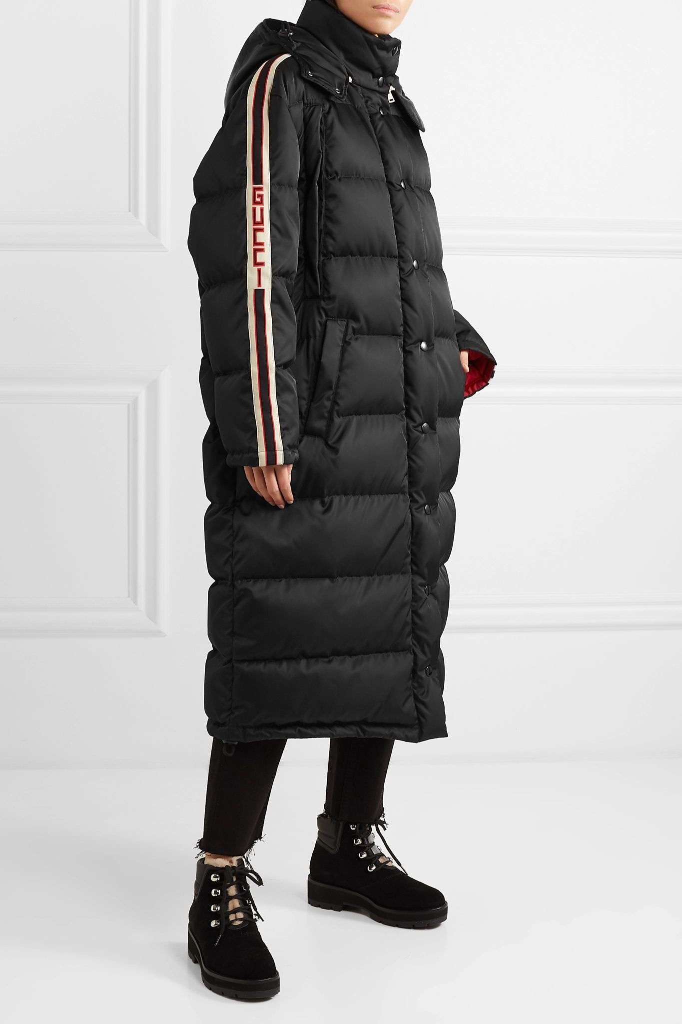 Oversized intarsia-trimmed quilted shell down coat - 3