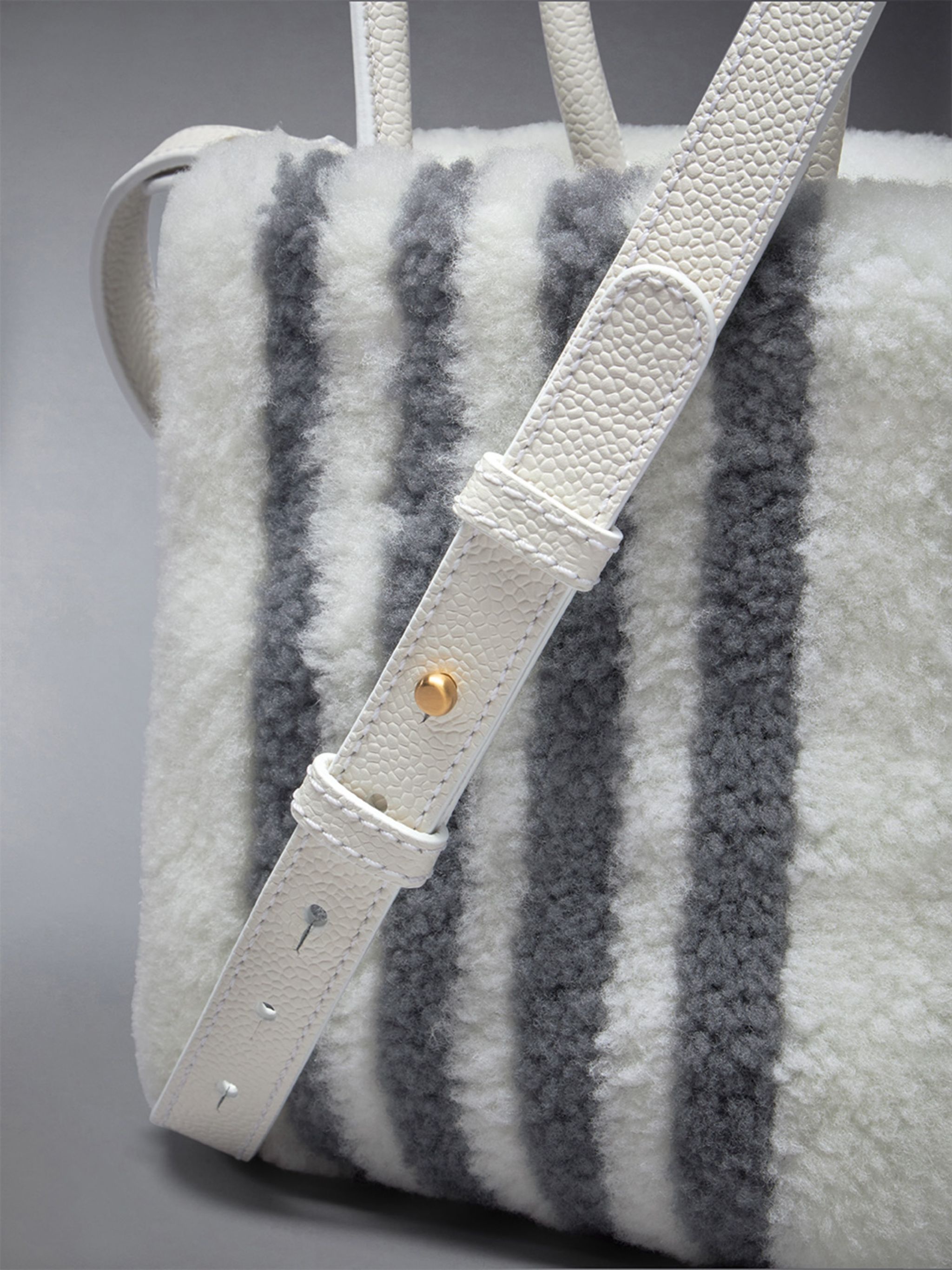 Small Book Tote W/ Intarsia 4bar in Curly Merino Shearling - 5