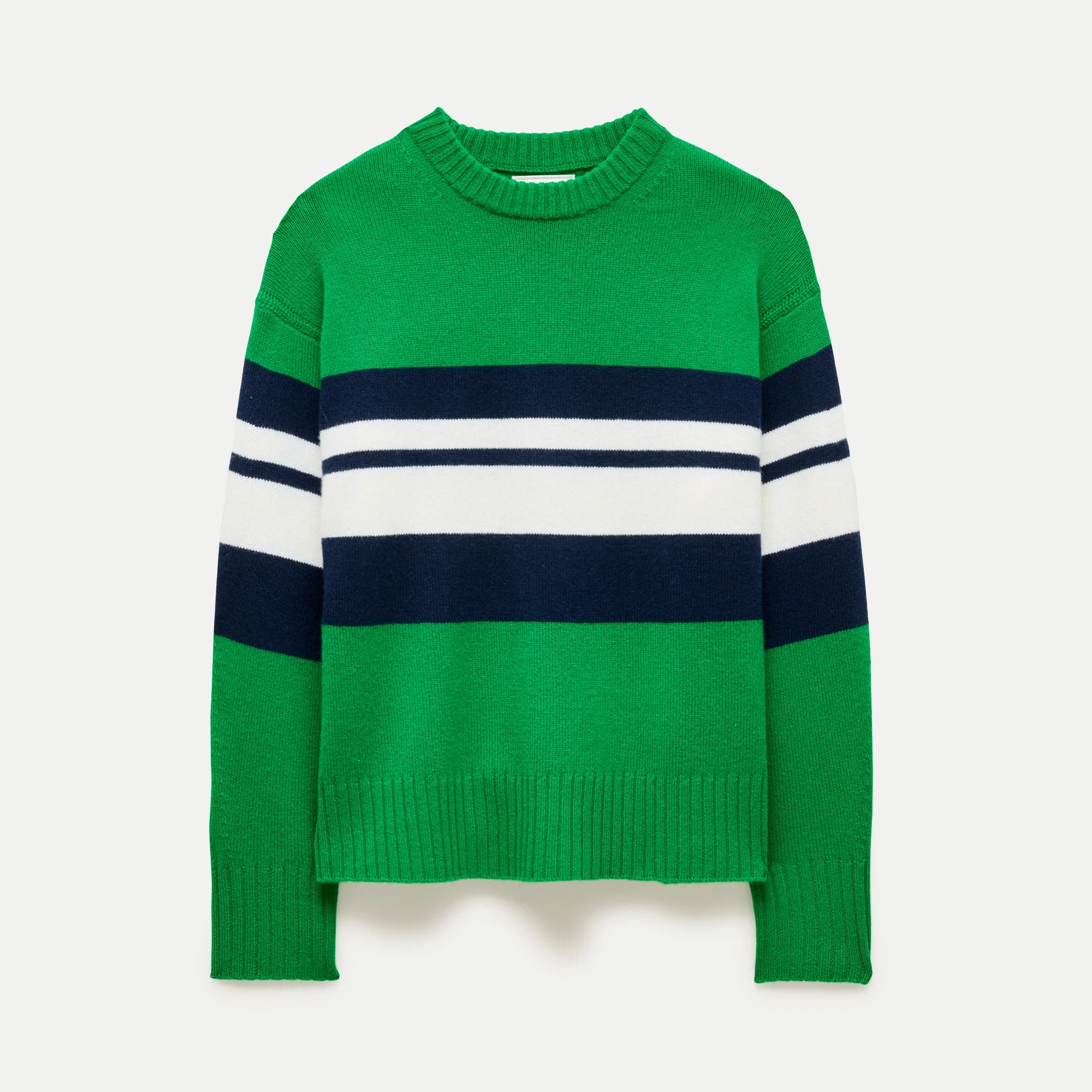 Oversized cashmere crewneck sweater in placed stripe - 1