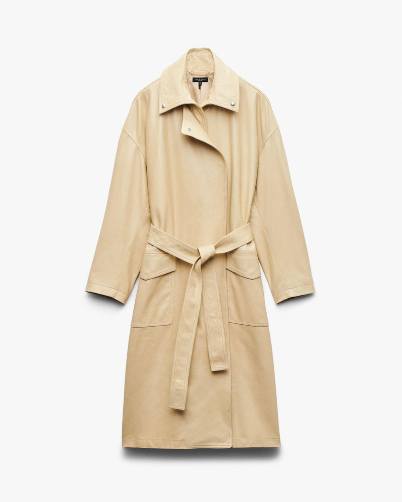 Rue Lamb Leather Trench Coat 1