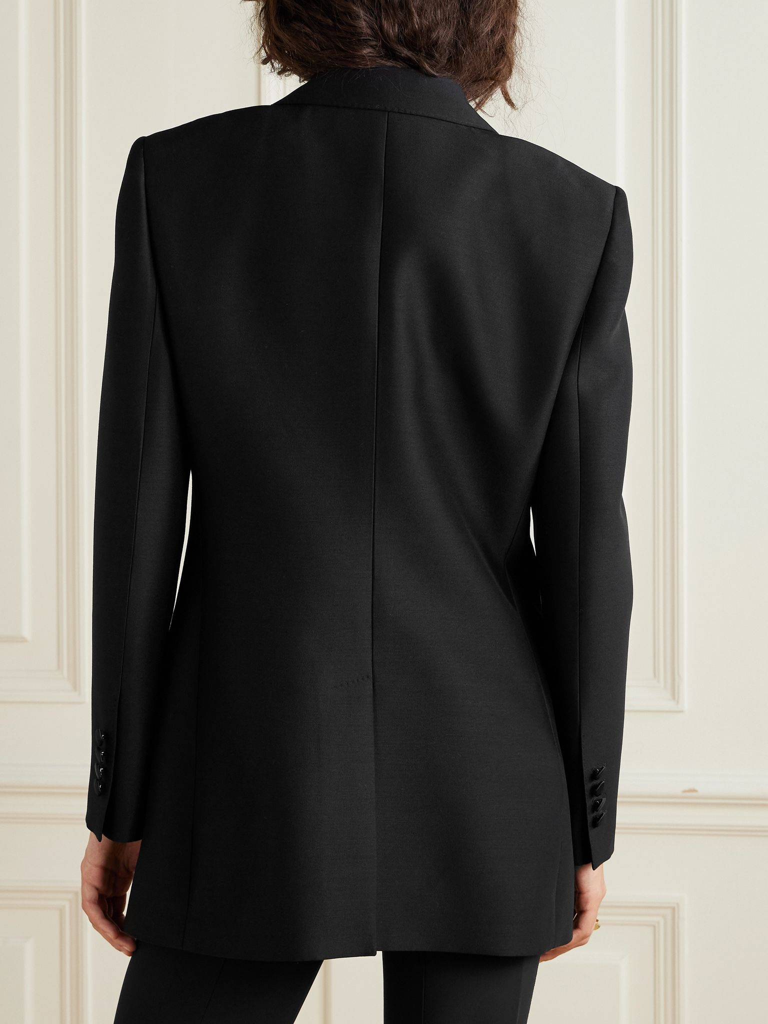 Double-breasted wool and silk-blend satin blazer Black - 4