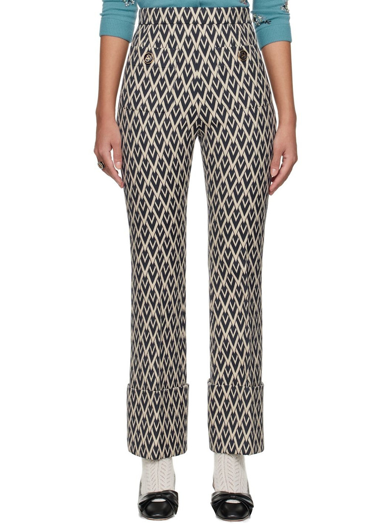 Off-White & Navy Toute 'La V' Jacquard Trousers 1
