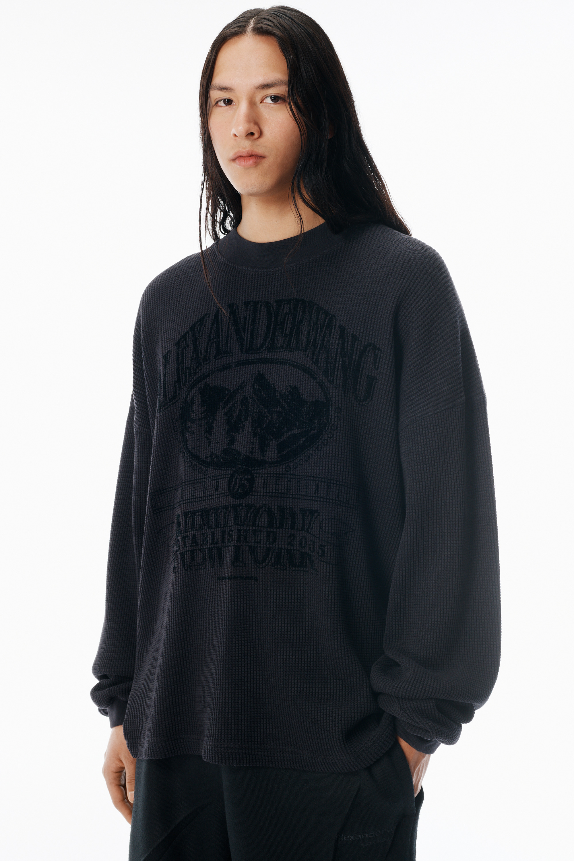 Washed Black Waffle Jersey Long Sleeve Tee - 3