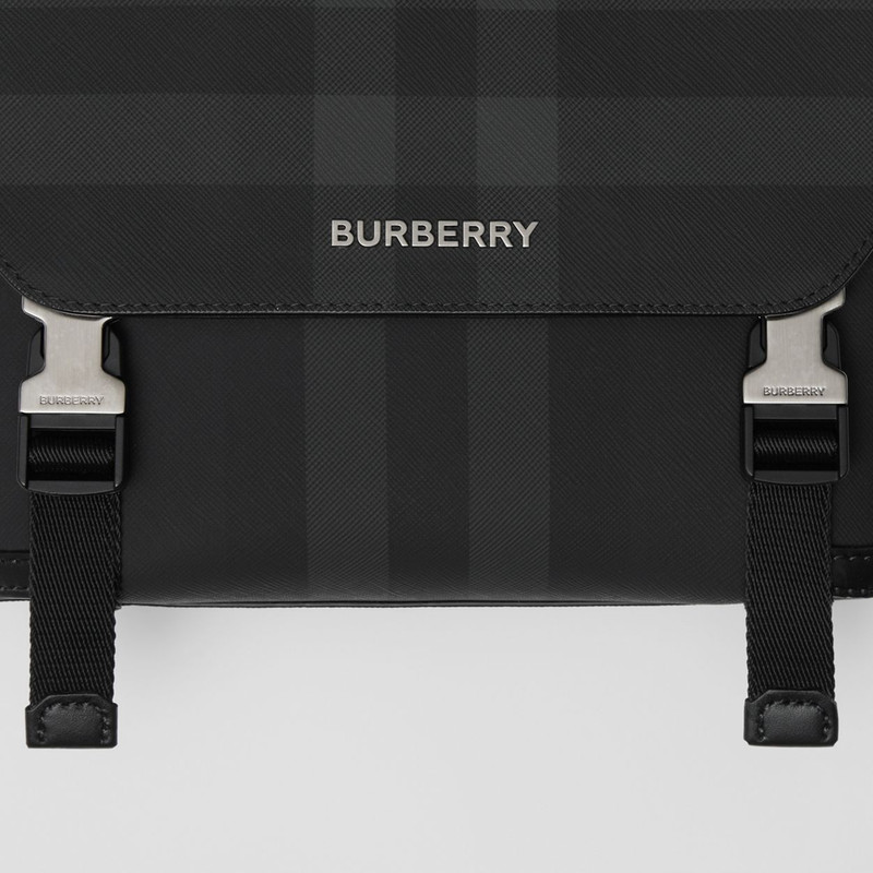 Charcoal Check and Leather Messenger Bag 2