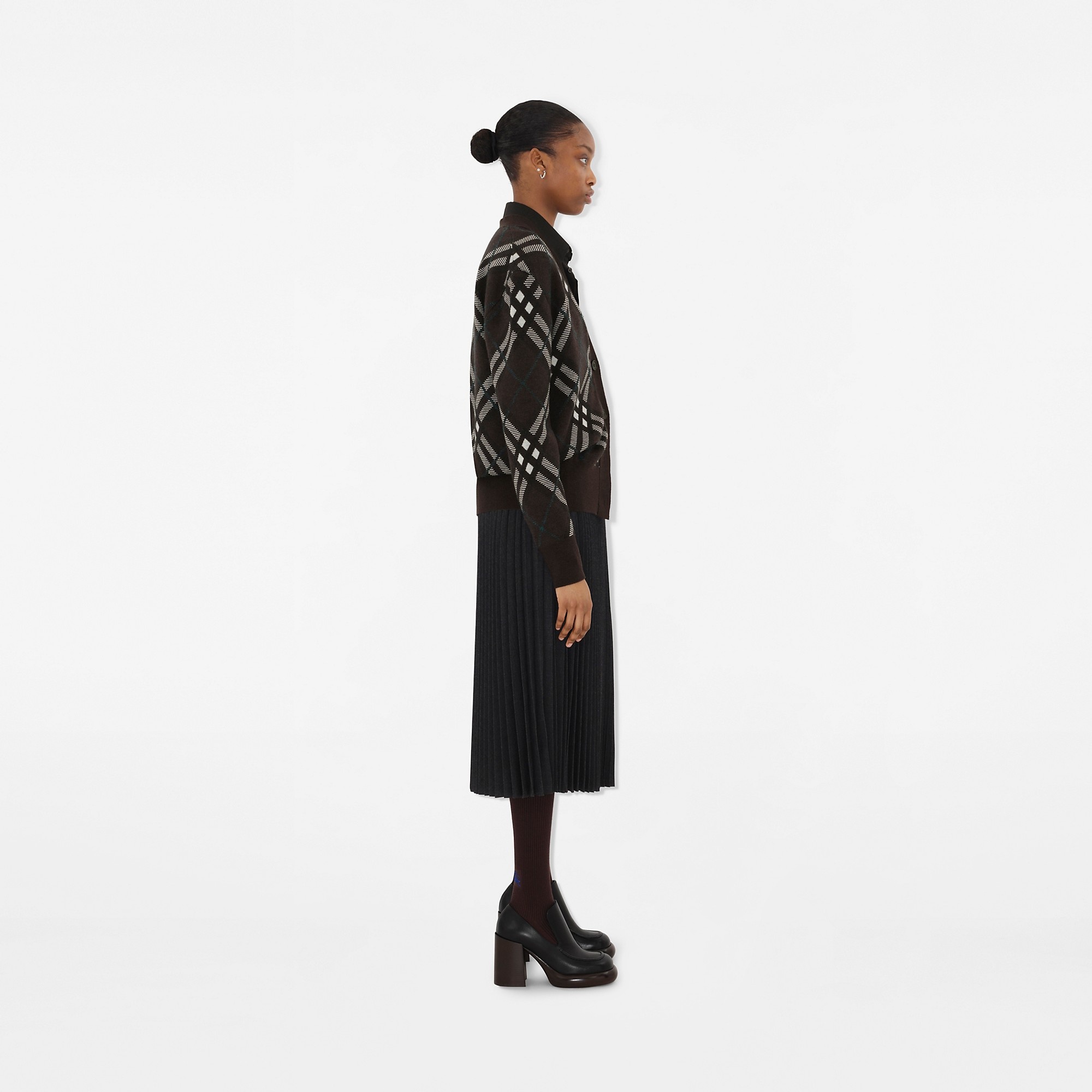 Check Wool Blend Cardigan - 3