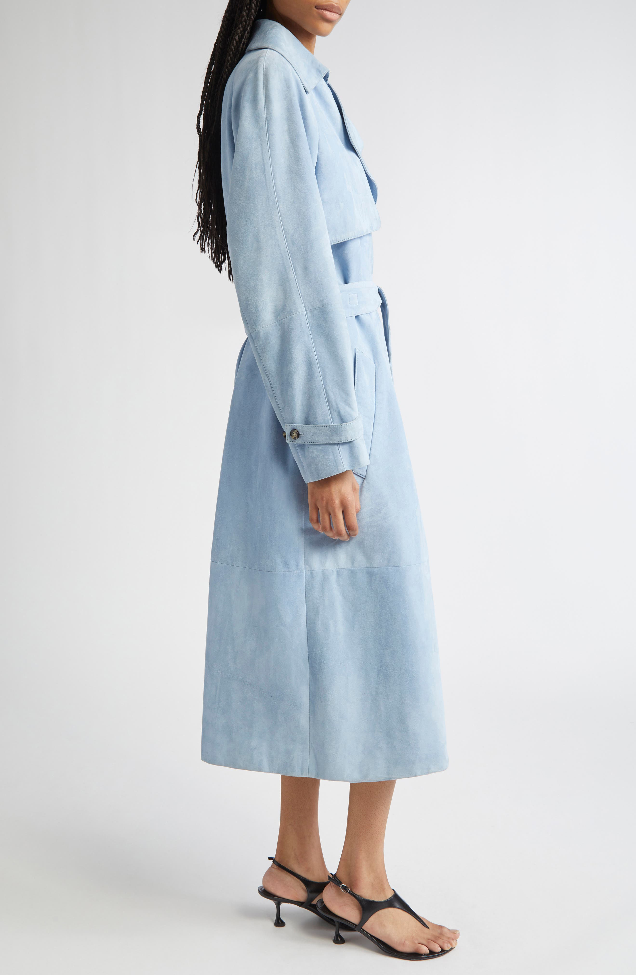 Proenza Schouler Ramona Belted Suede Trench Coat in Light Blue at Nordstrom - 4
