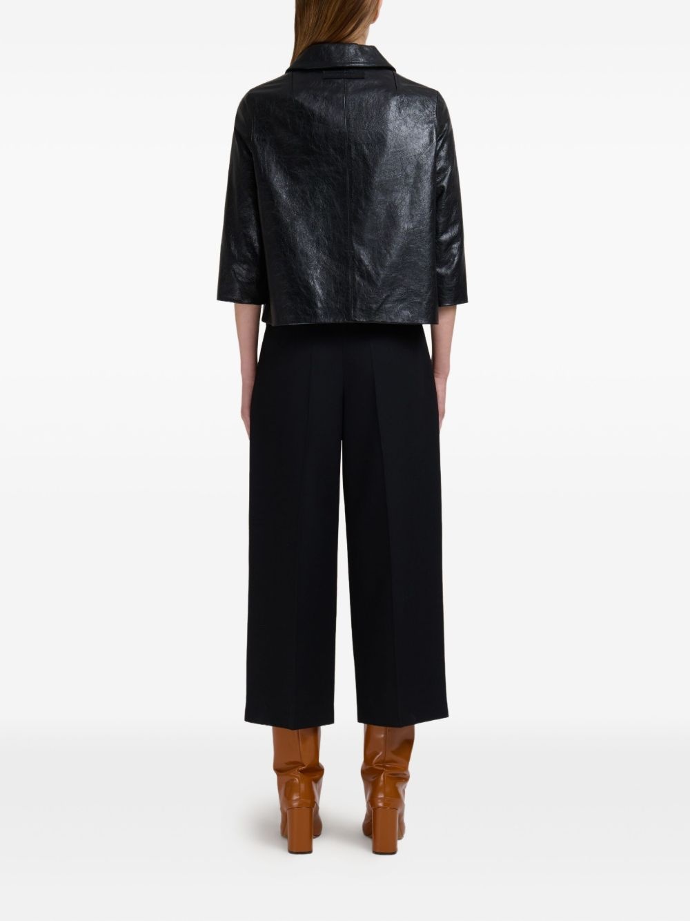 cropped leather button-up jacket - 4