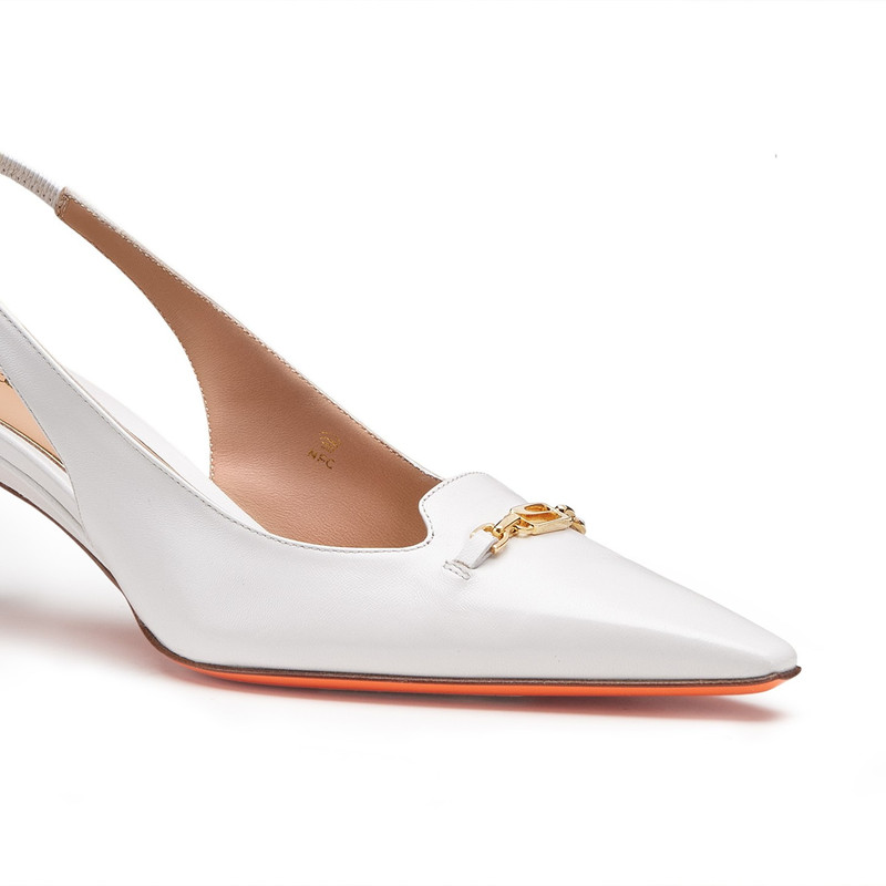 Women's white leather low-heel slingback 6