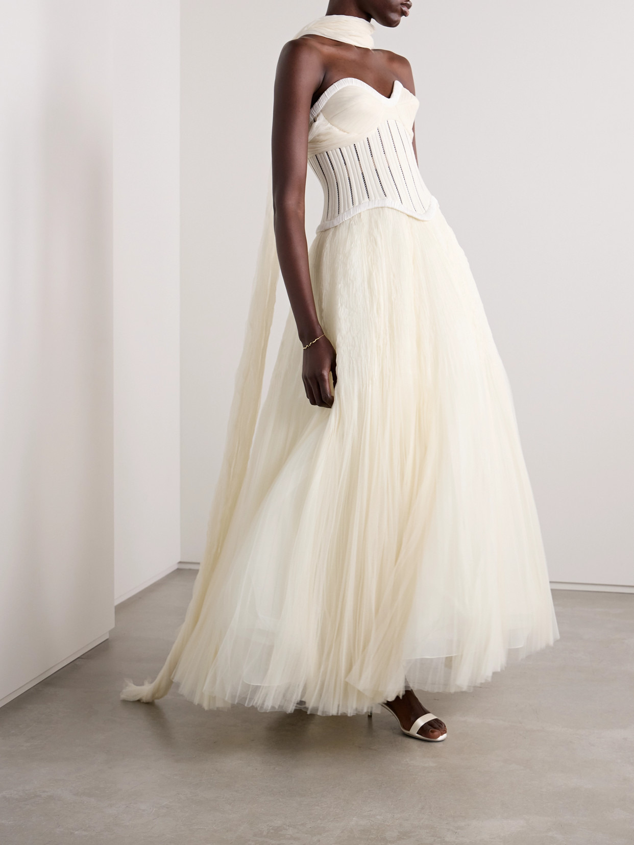 Anika Strapless Plissé Satin-trimmed Twill And Tulle Gown - 2