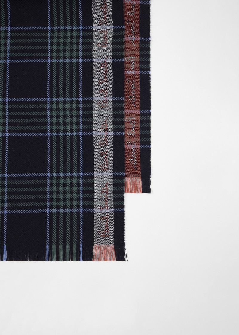 Paul Smith Navy Border Check Scarf outlook
