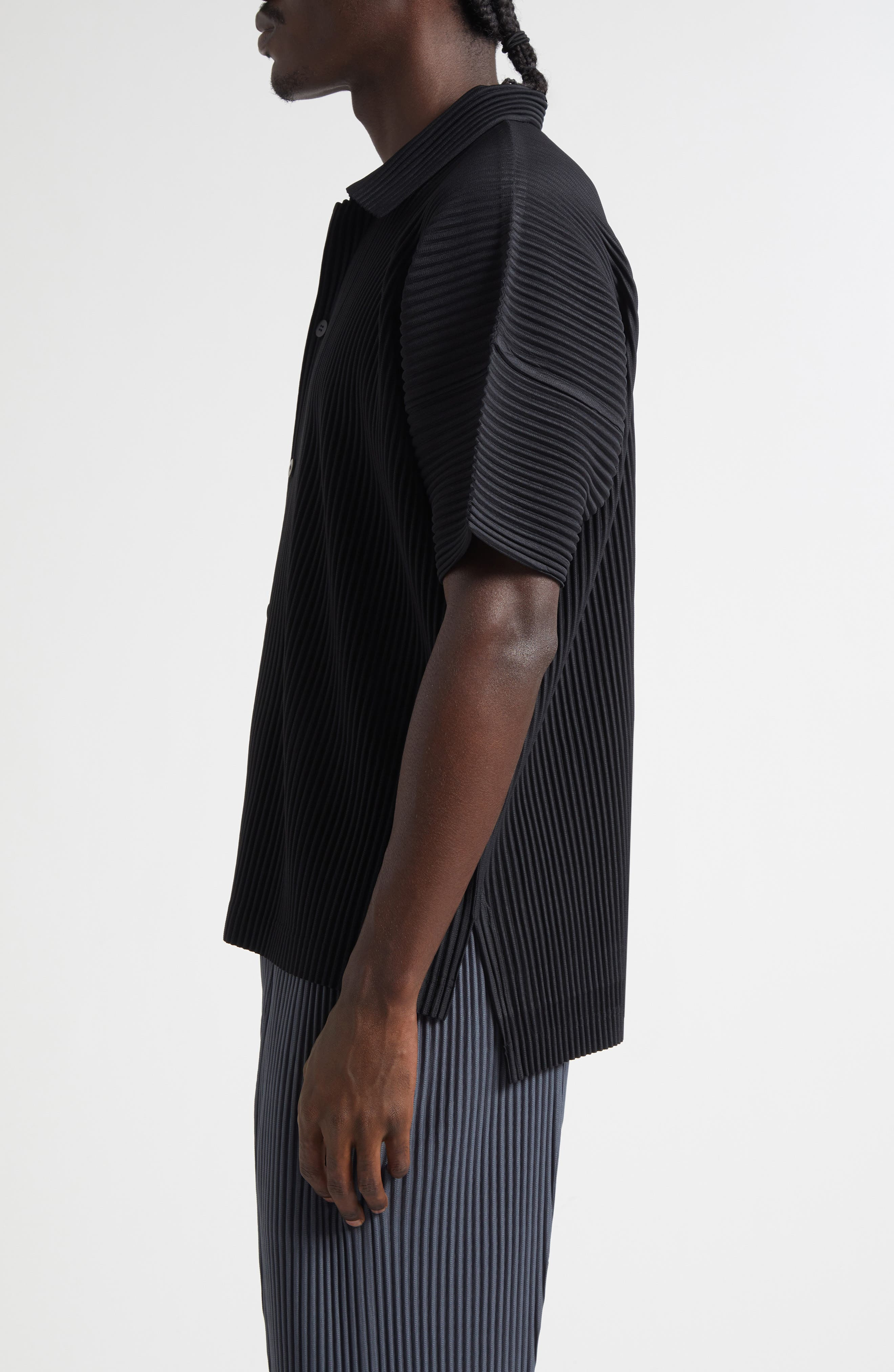 Homme Plissé Issey Miyake Monthly Colors July Pleated Short Sleeve Button-Up Shirt in Black at Nords - 4
