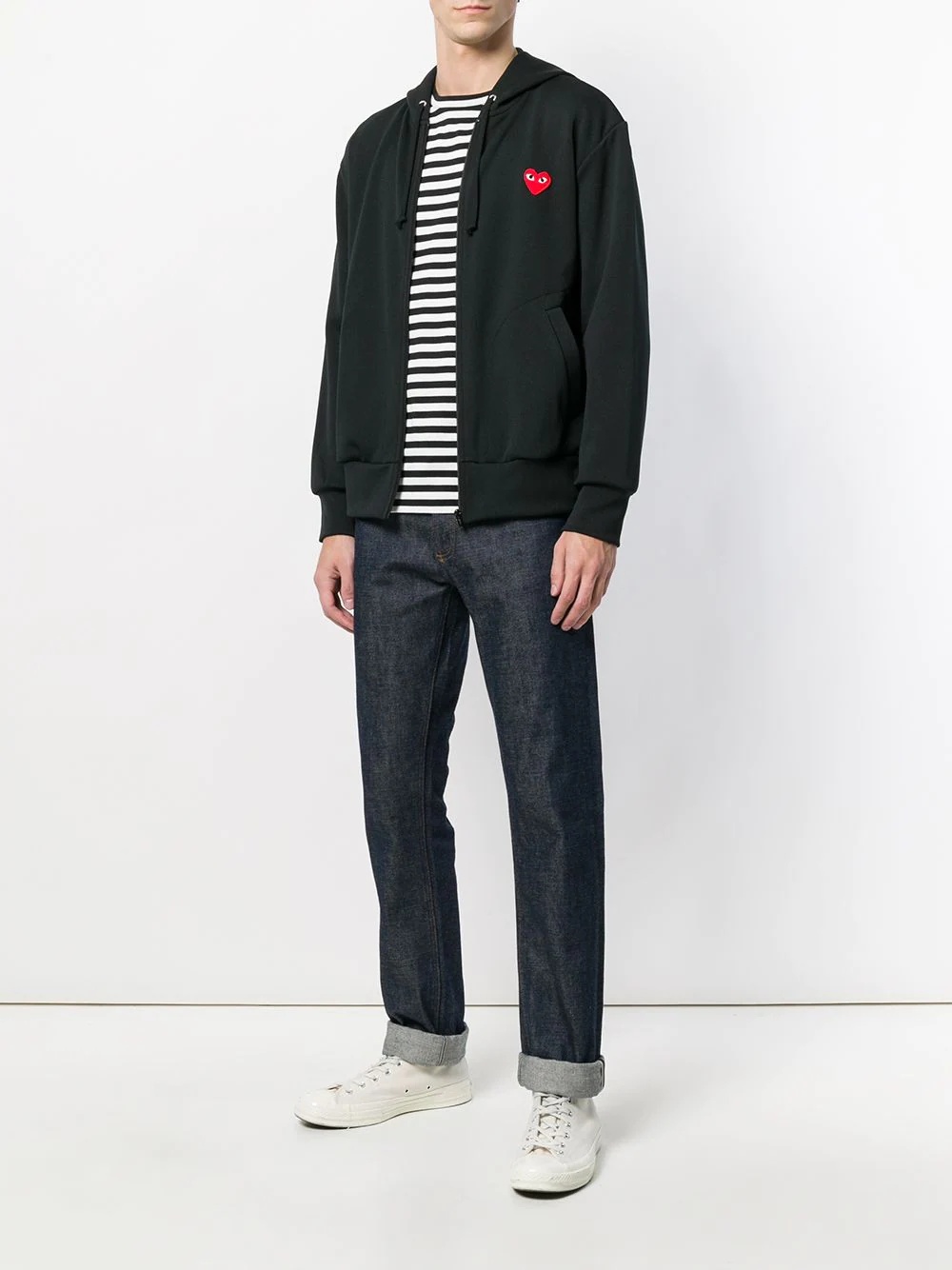heart-patch zip-up hoodie - 2