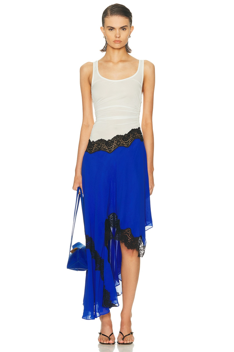Cutaway Lace Gathered Tank Dress - 1