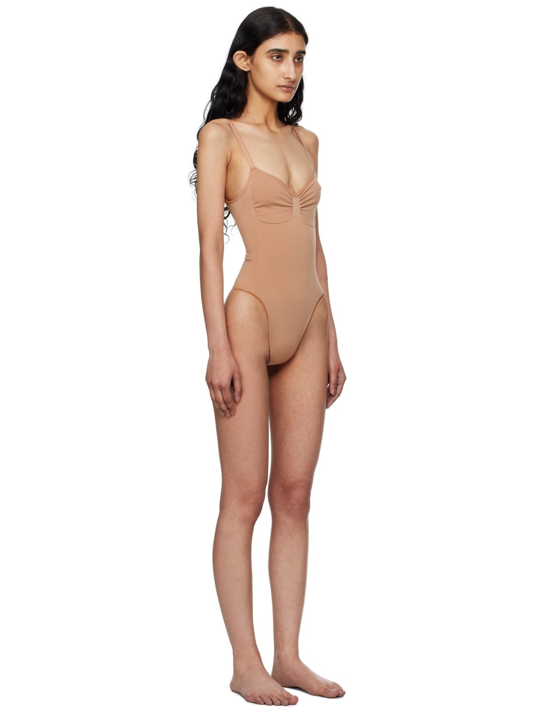 Tan Seamless Sculpt Low Back Thong Bodysuit - 2