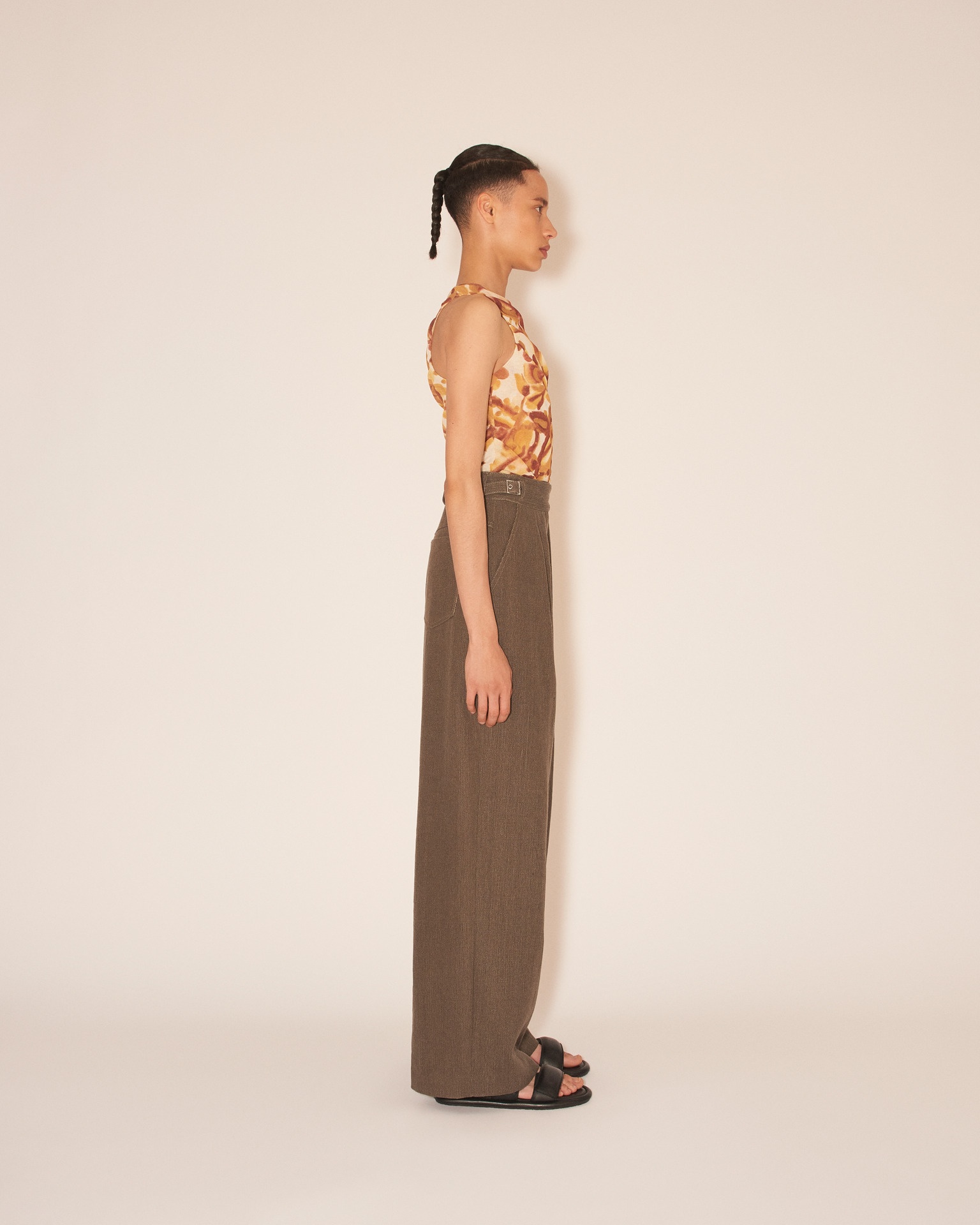 JULIETA - Slouchy wide leg pure denim linen jeans - Khaki - 4