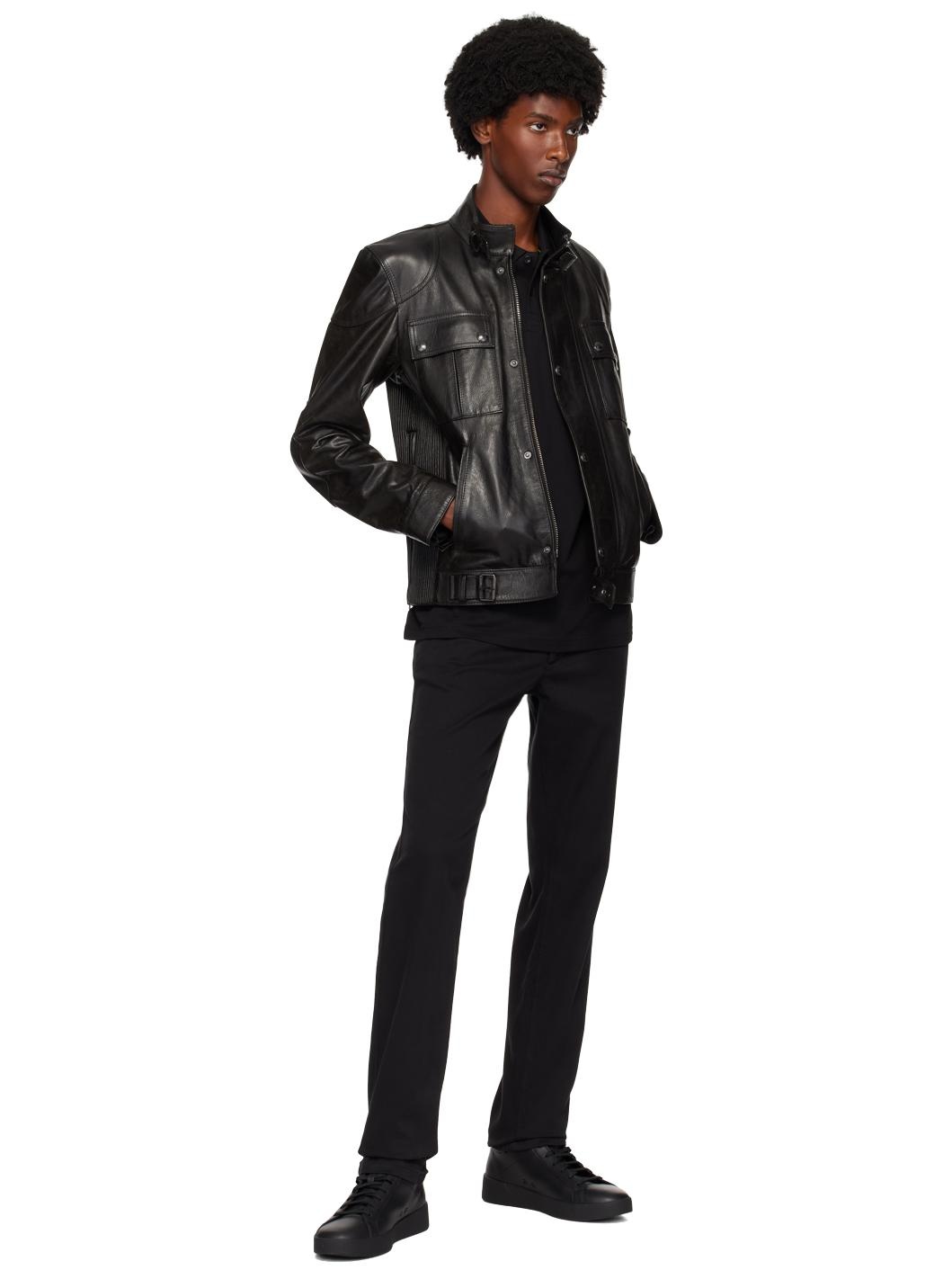 Black Hand-Waxed Gangster Leather Jacket - 4