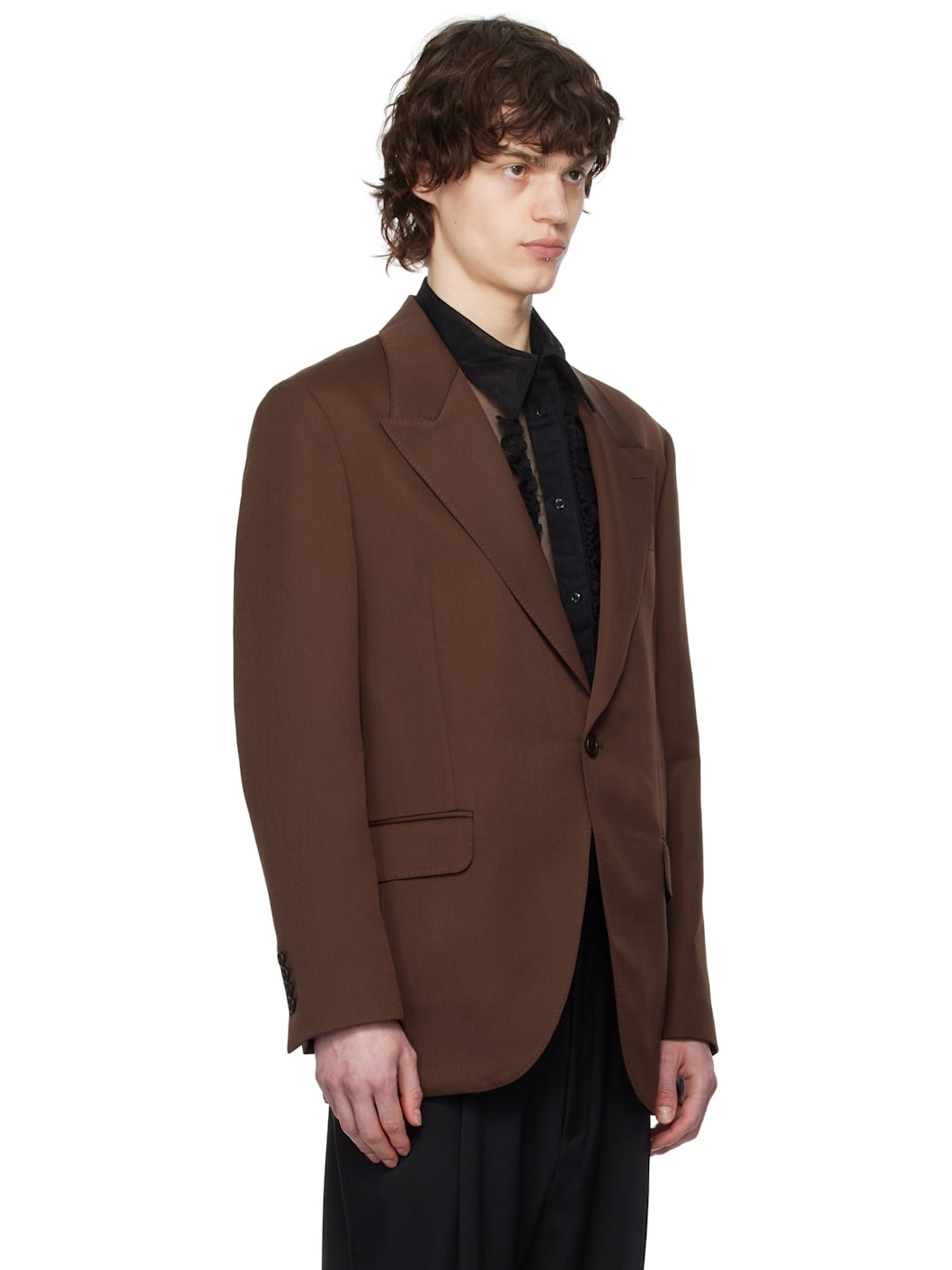 Brown Relaxed Wide Peak Blazer - 2