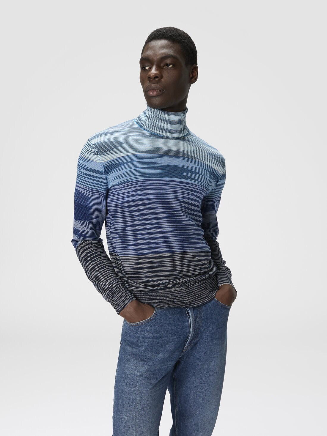 High-Neck Sweater in All-Over Flame Wool - 4