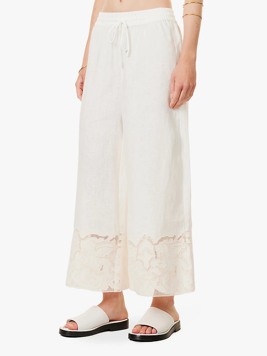 Pegasus crochet-panel wide-leg high-rise linen trousers - 3