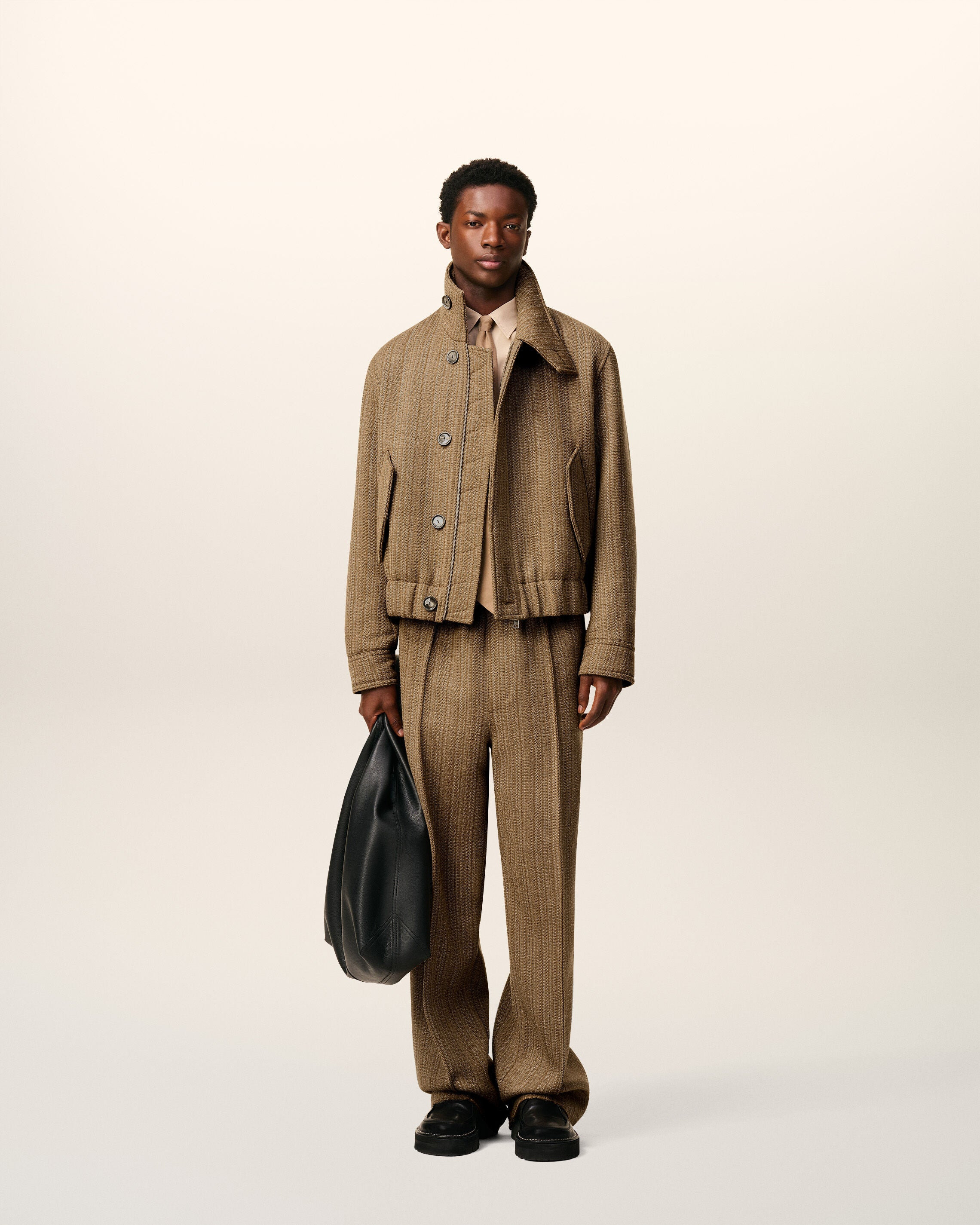 BROWN WOOL HERRINGBONE HARRINGTON JACKET - 2