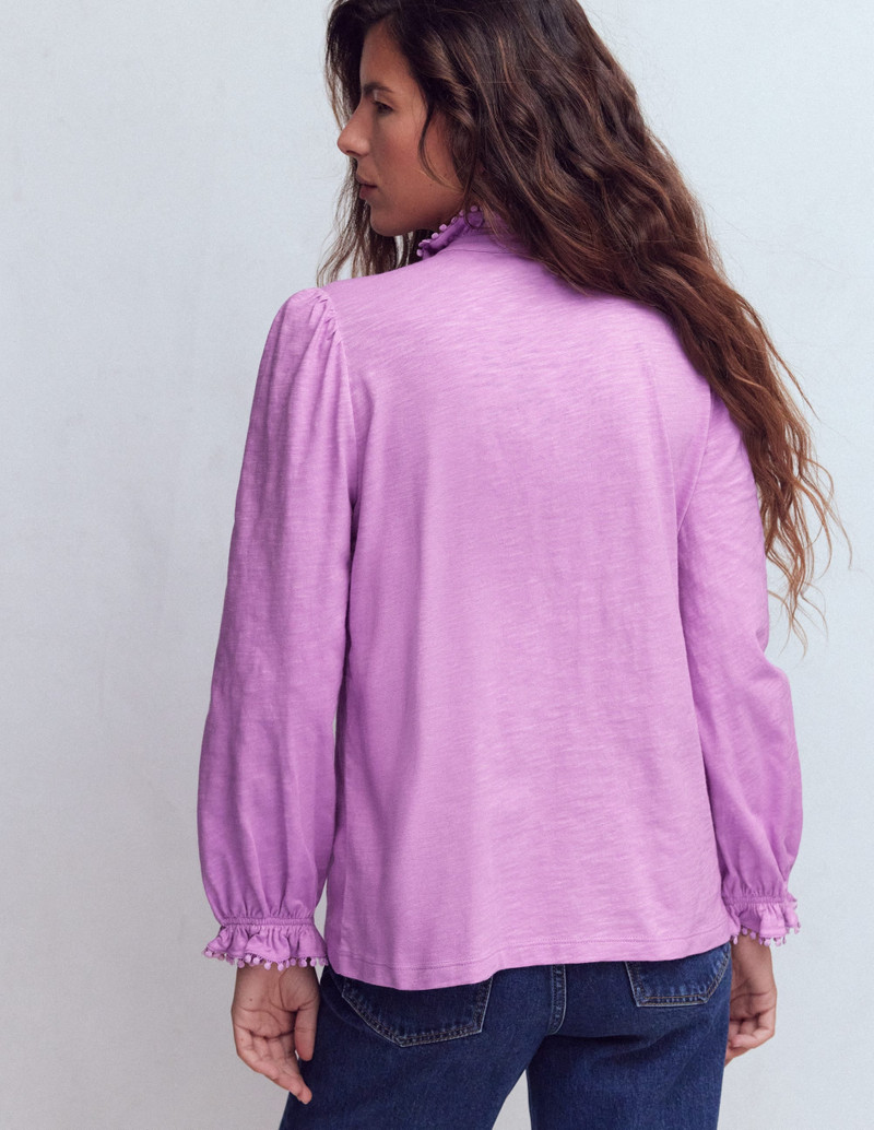 Emily Pom Detail Ruffle Shirt-Chalky Violet 4