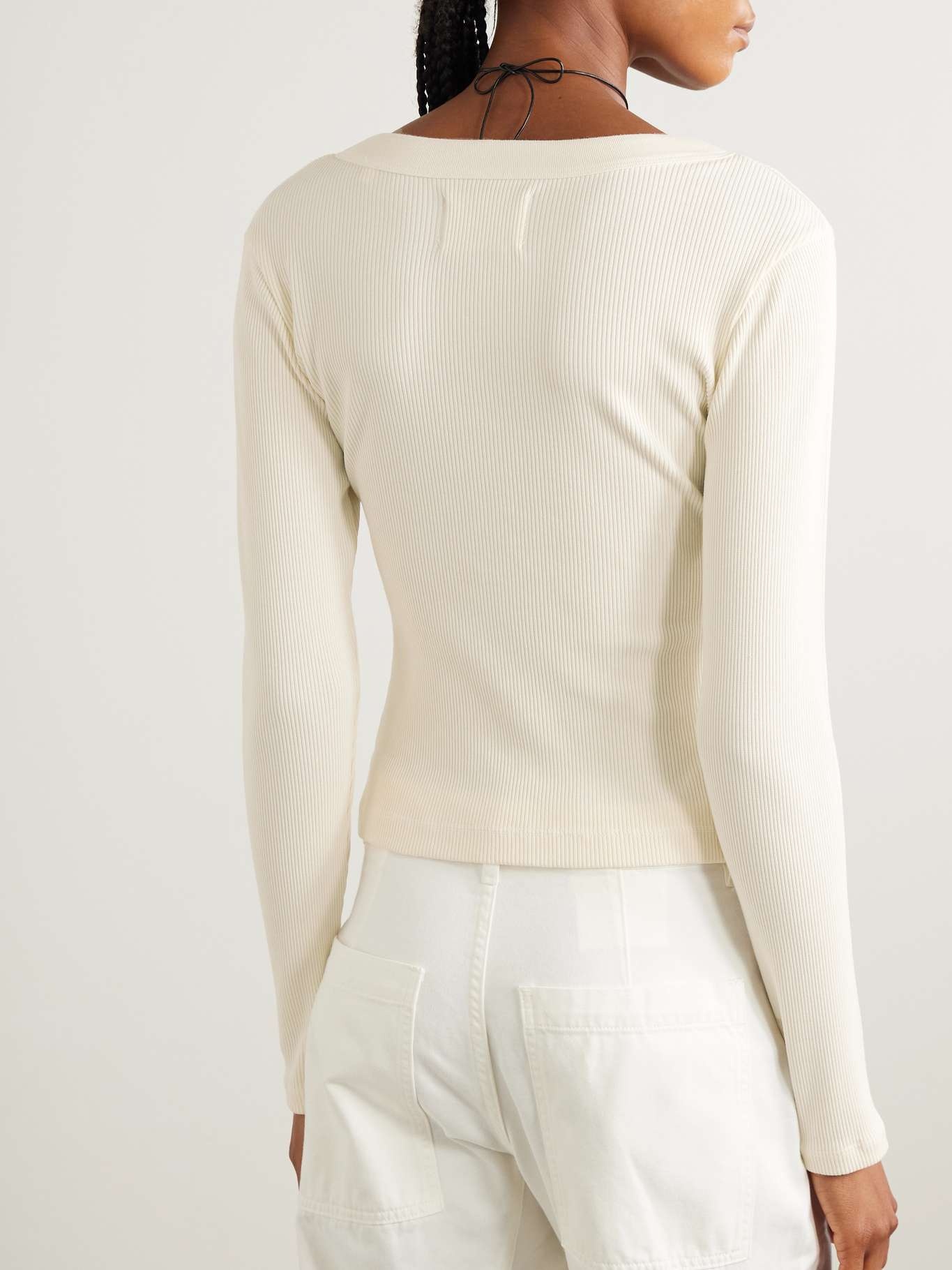 Varra ribbed jersey Henley top Off-white - 3