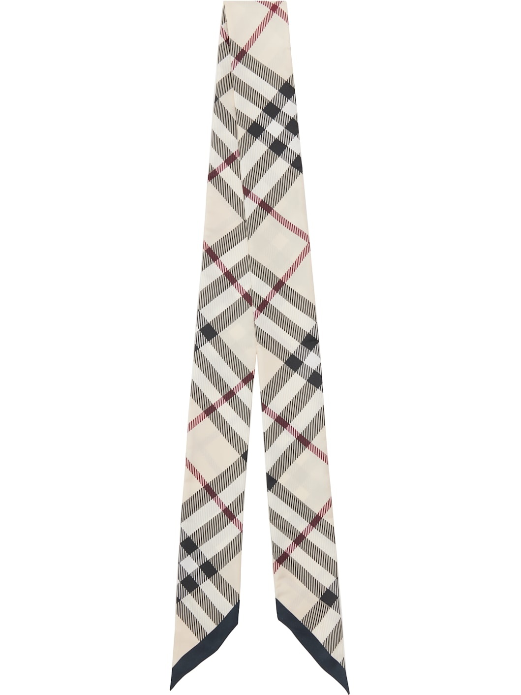 Beige Skinny Check Silk Scarf - 1
