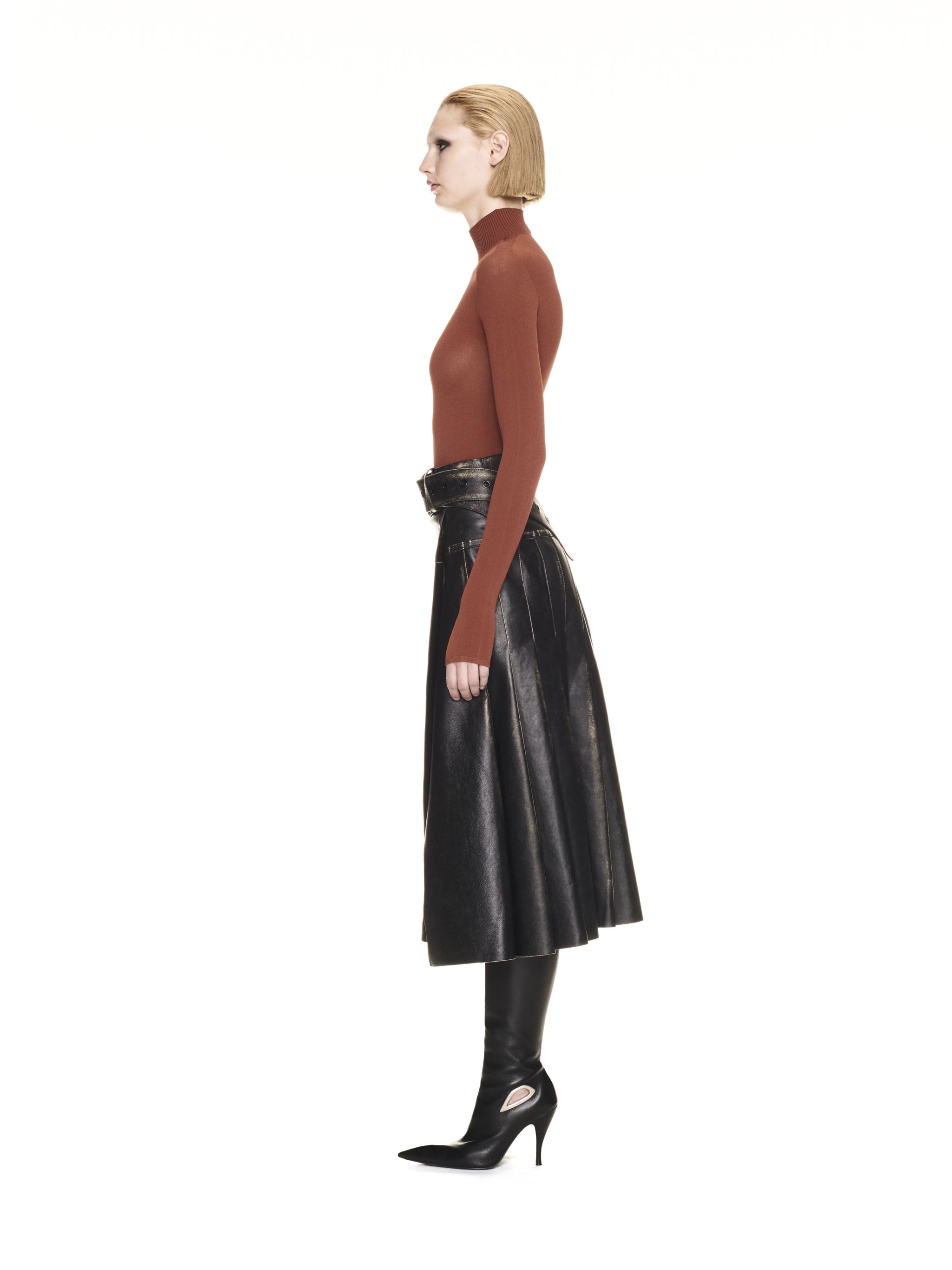 Vintage Belt Pleated Midi Ski Black Blac - 3