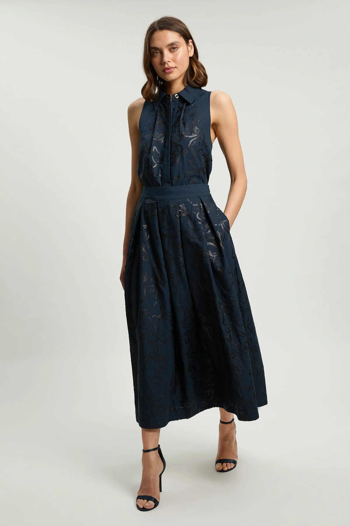 Linen Matte Sequin Midi Skirt - 1