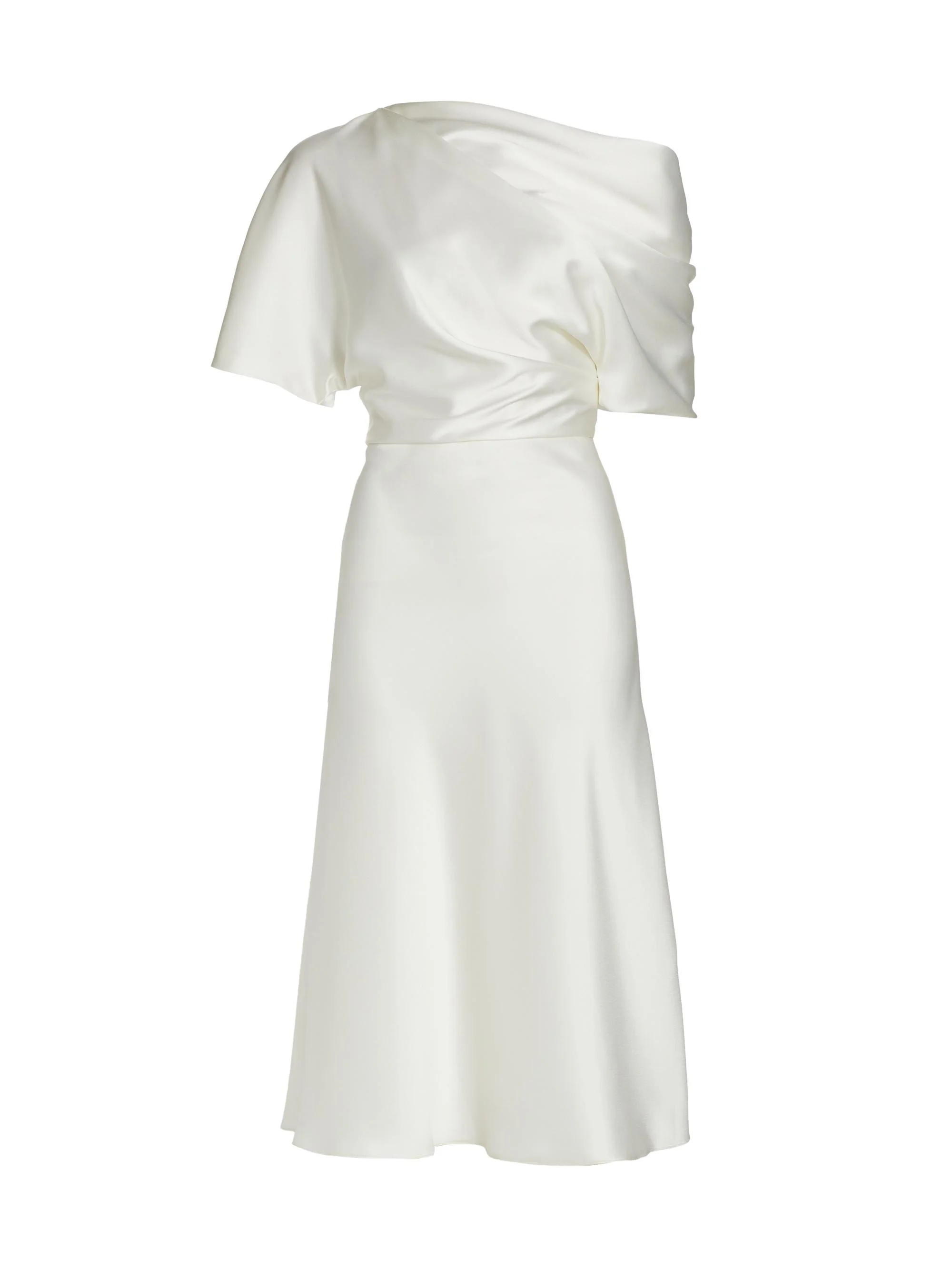 Women's Draped Satin One-Shoulder Midi-Dress - Ivory - 1