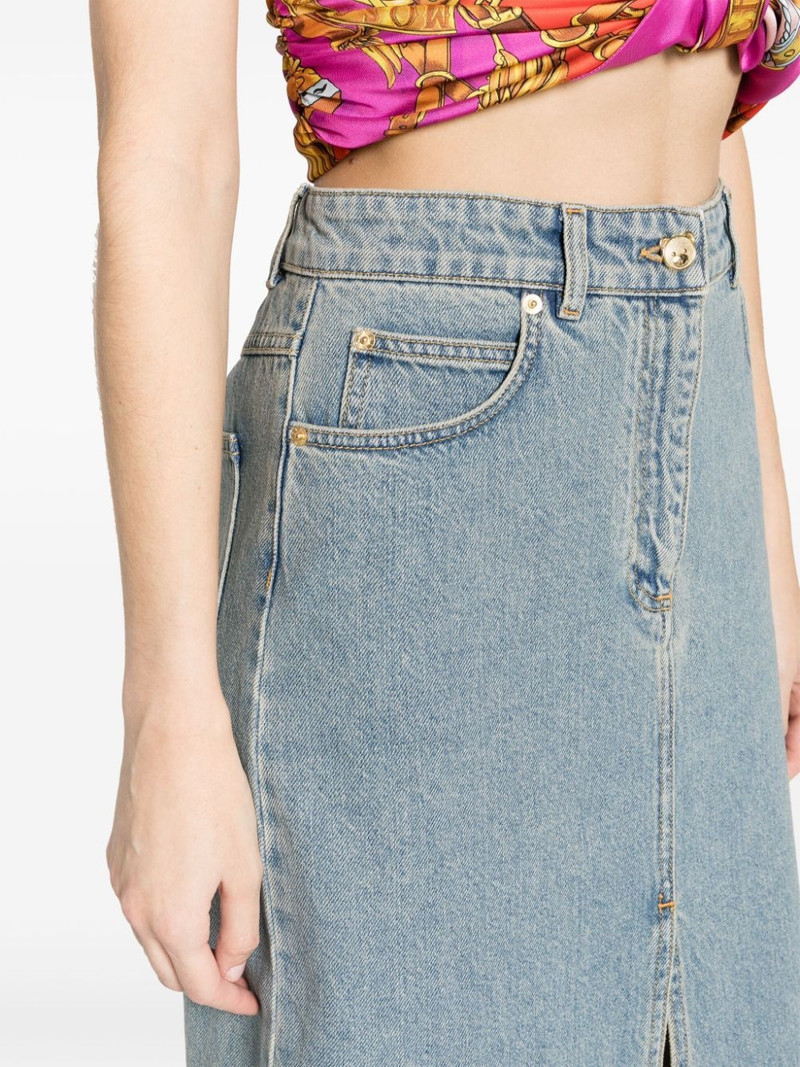 Teddy Bear-button denim midi skirt 5