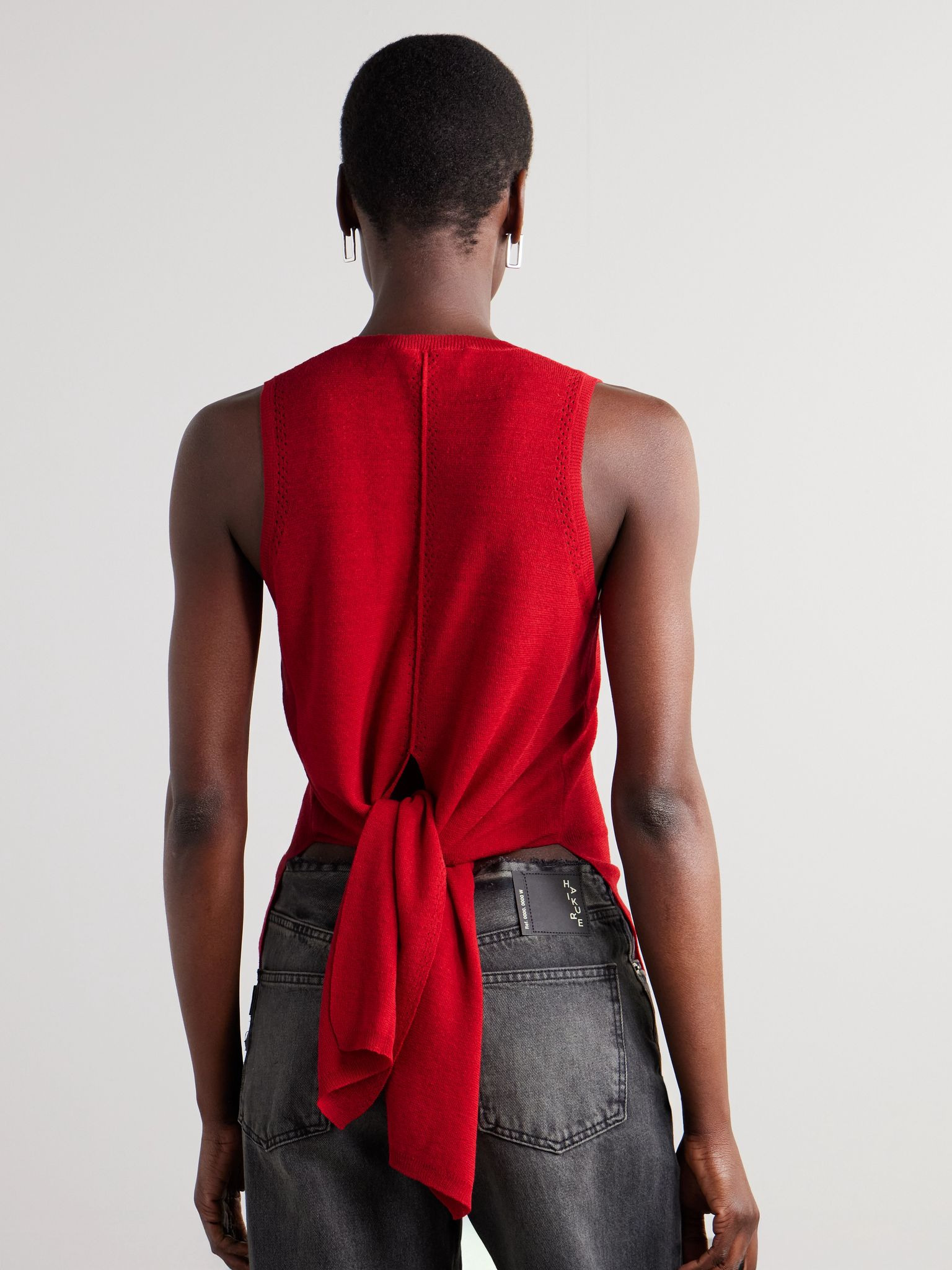 Heyde draped pointelle-trimmed linen-blend tank Red - 4