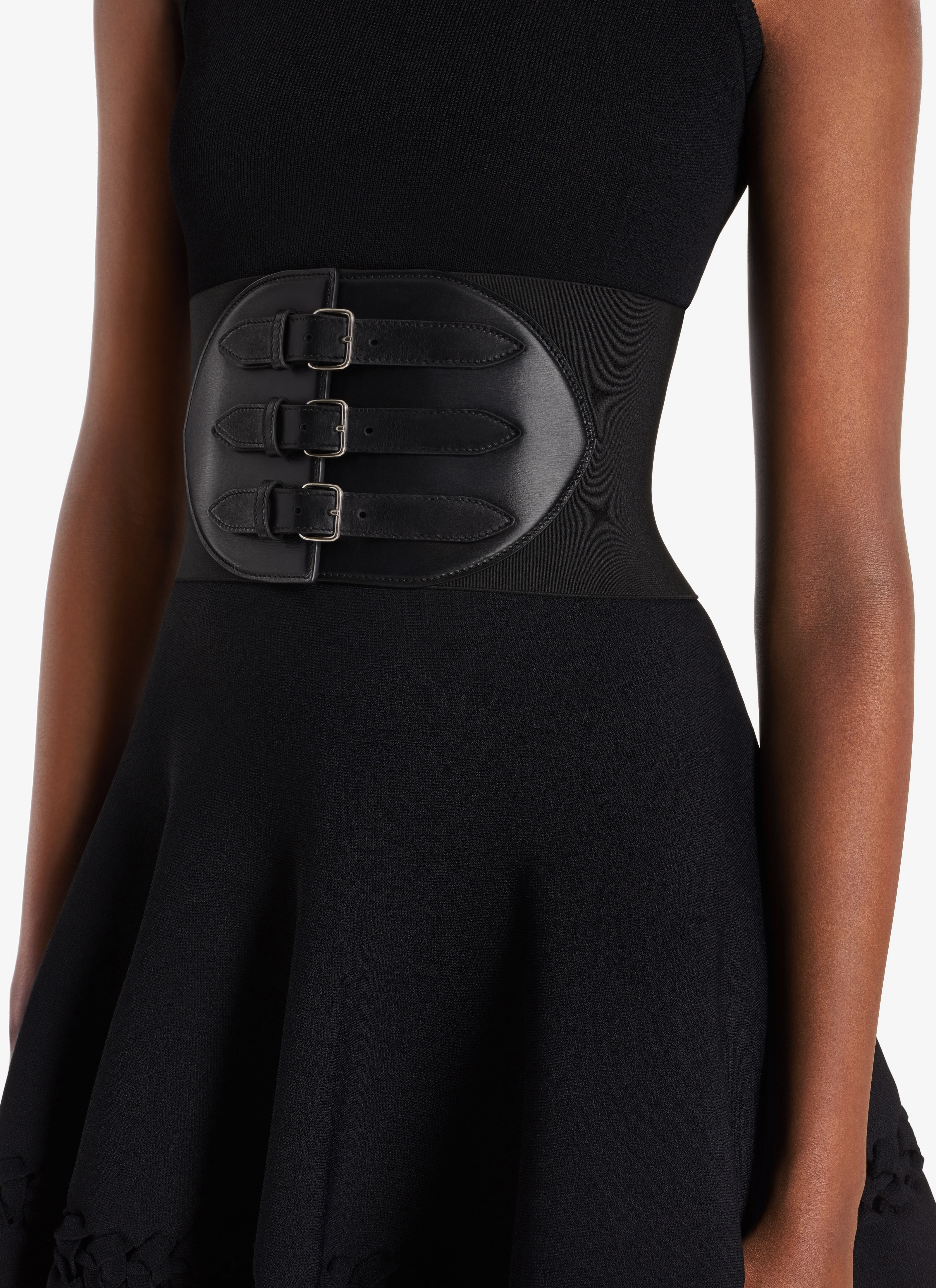 ALAÏA Women's Black ELASTIC CORSET BELT IN STRETCH AND LEATHER