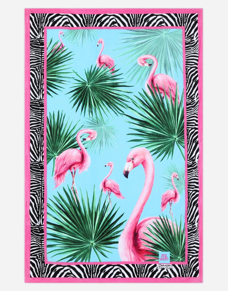 Flamingo-print terry cloth beach towel - 1