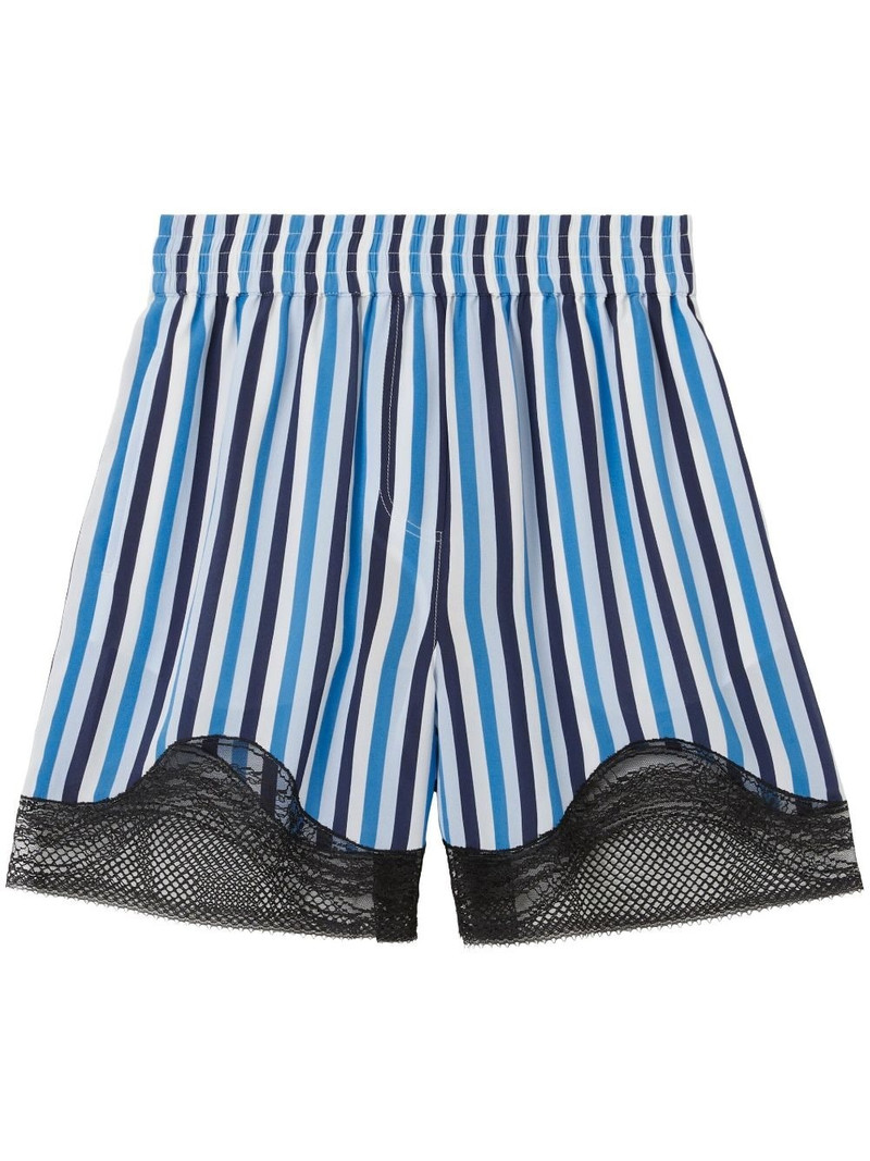 lace-trim striped silk shorts - 1