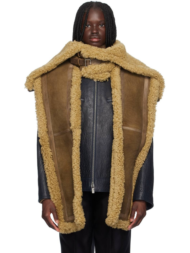 Brown Hooded Shearling Scarf 1
