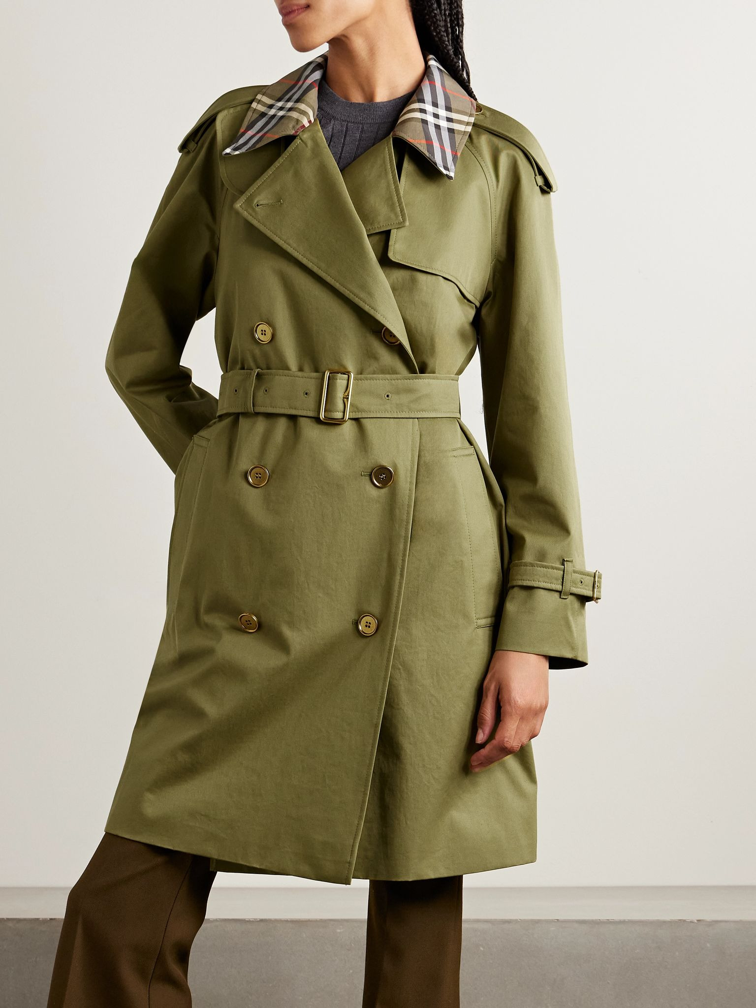 Belted double-breasted cotton-twill trench coat Green - 3