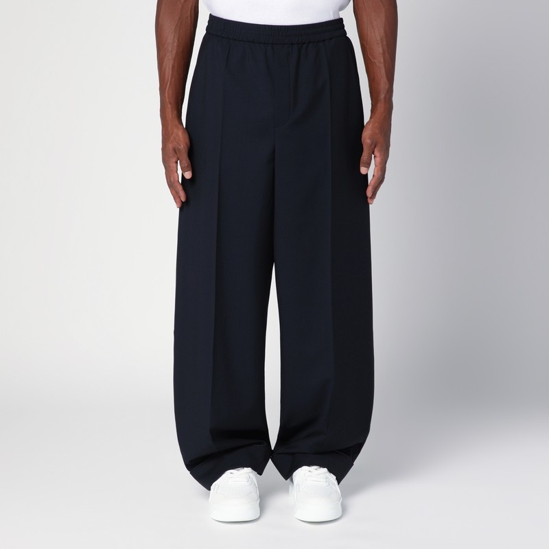 Navy blue wool blend wide trousers - 1