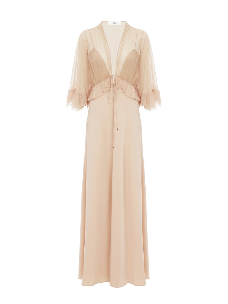 V-NECK LONG DRESS IN CRÊPE SATIN 1