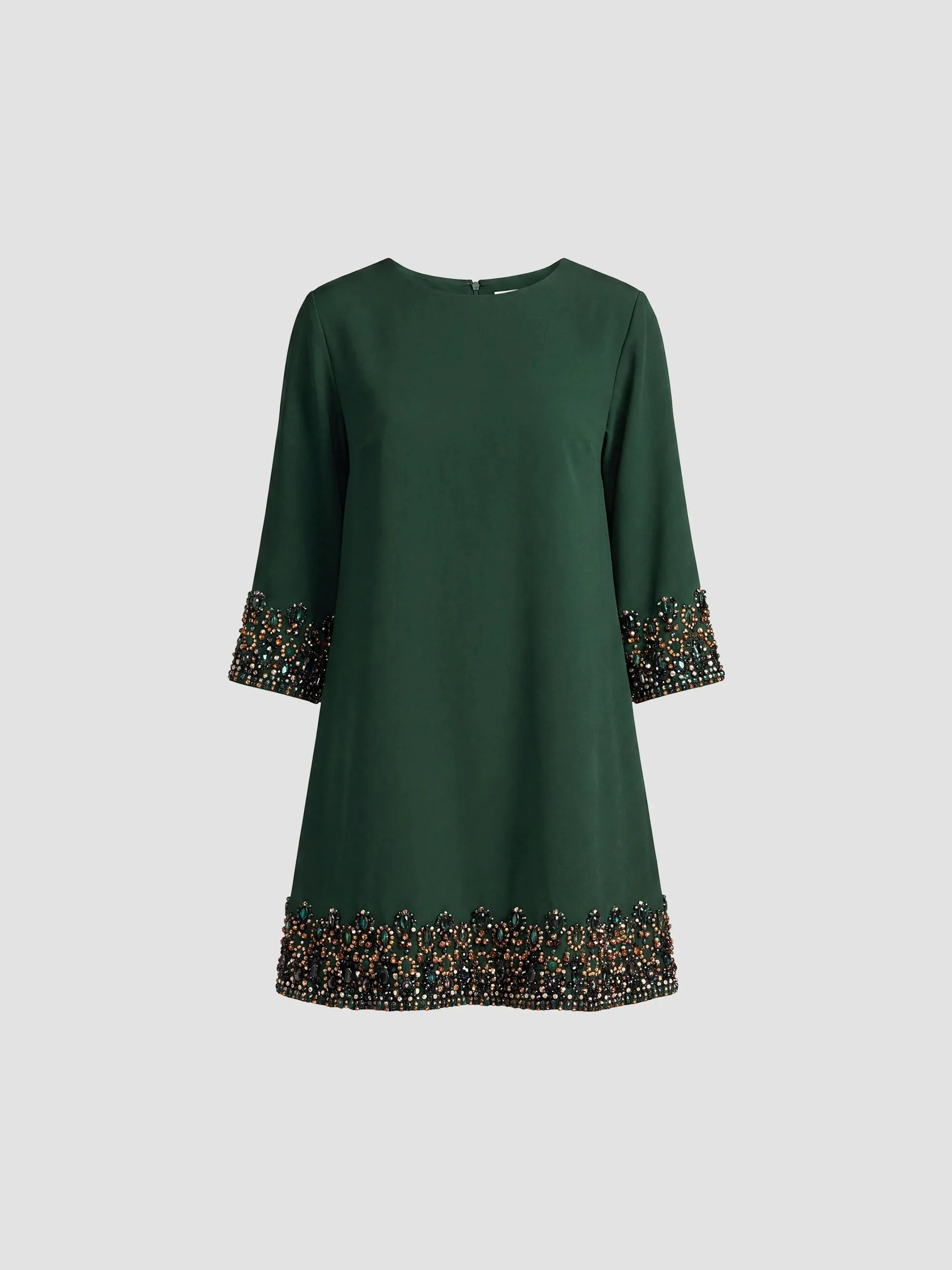 Women's Crepe Beaded-Trim Mini Dress - Deep Green - 1