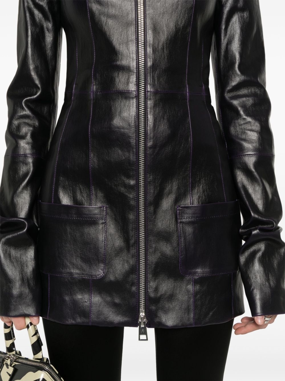 zip-up leather jacket - 5