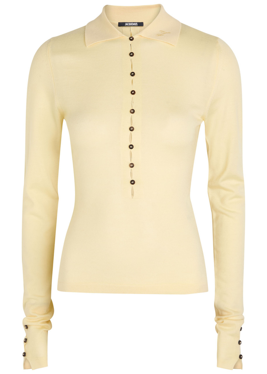 Jacquemus Le Polo Button-embellished Wool-blend Polo top - 1